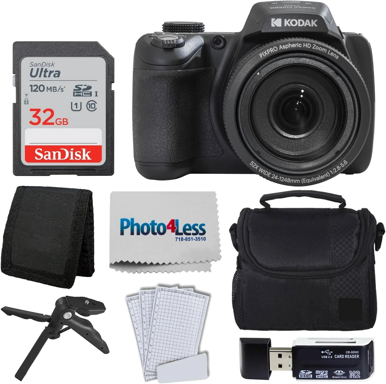 دوربین دیجیتال Kodak PIXPRO AZ528 (مشکی) + کارت حافظه 32 گیگابایتی + کیف دوربین + کیف کارت حافظه + محافظ صفحه نمایش + لوازم جانبی