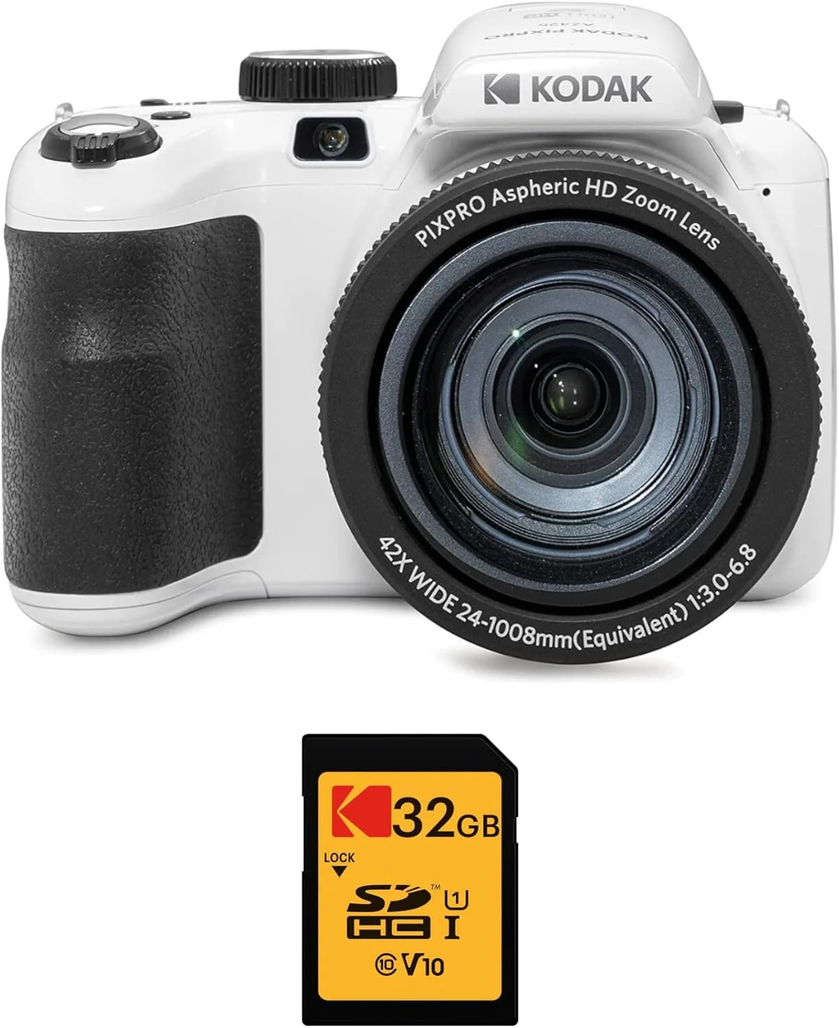 دوربین دیجیتال 20 مگاپیکسلی Kodak PIXPRO AZ425 Astro Zoom با زوم اپتیکال 42 برابر (سفید) به همراه کارت SD 32 گیگابایتی Kodak (2 قلم)