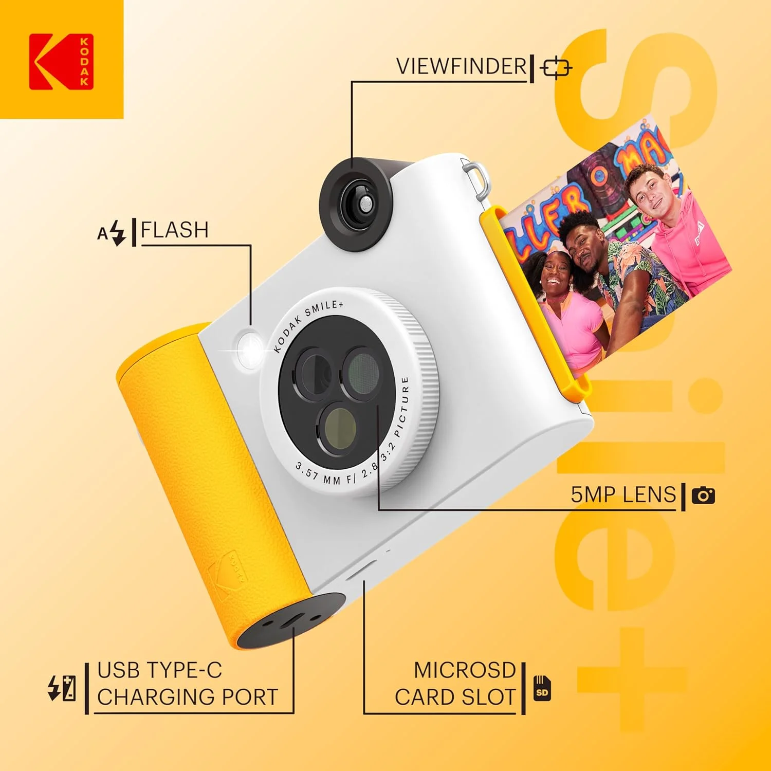 بسته شروع دوربین چاپ فوری دیجیتال 2 در 1 و چاپگر عکس بلوتوث بی سیم KODAK Smile+ به همراه کیف حمل + کاغذ عکس چسبی Zink 20 عددی - 10 مگاپیکسل، لنز چرخشی با جلوه ویژه - سفید بسته شروع دوربین چاپ فوری دیجیتال 2 در 1 و چاپگر عکس بلوتوث بی سیم KODAK Smile+ به همراه کیف حمل + کاغذ عکس چسبی Zink 20 عددی - 10 مگاپیکسل، لنز چرخشی با جلوه ویژه - سفید