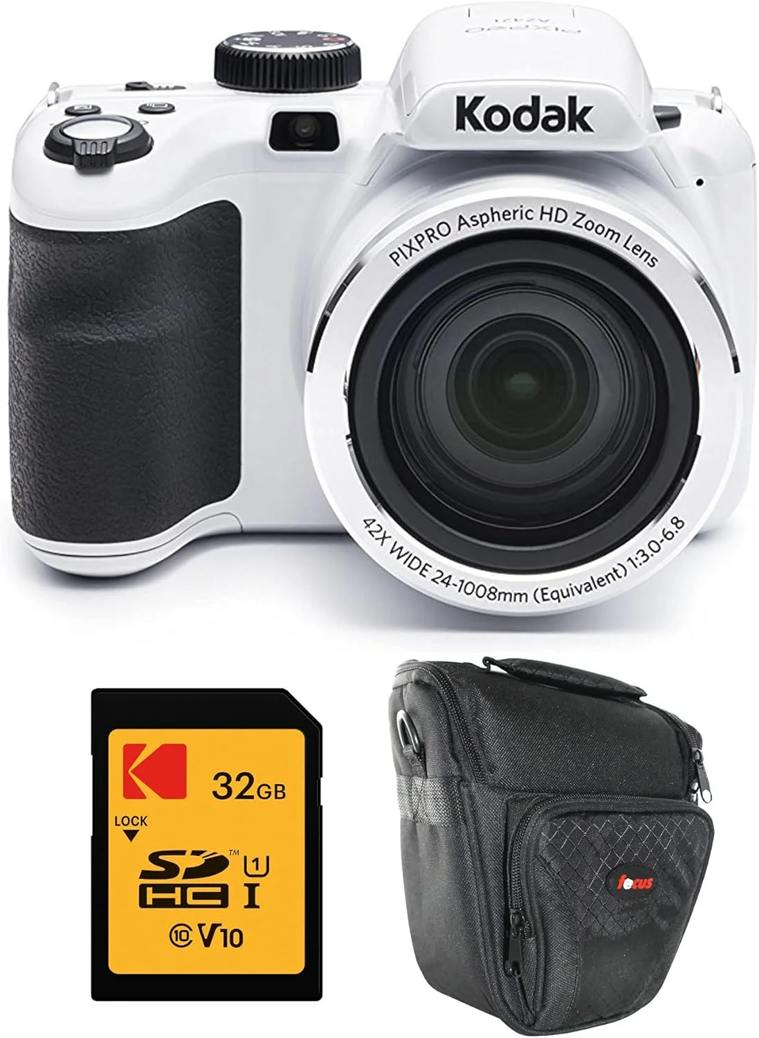 دوربین دیجیتال 16 مگاپیکسلی KODAK PIXPRO AZ421 Astro Zoom با زوم اپتیکال 42 برابر (سفید) به همراه کارت حافظه SD 32 گیگابایتی و کیف کمری (3 قلم)