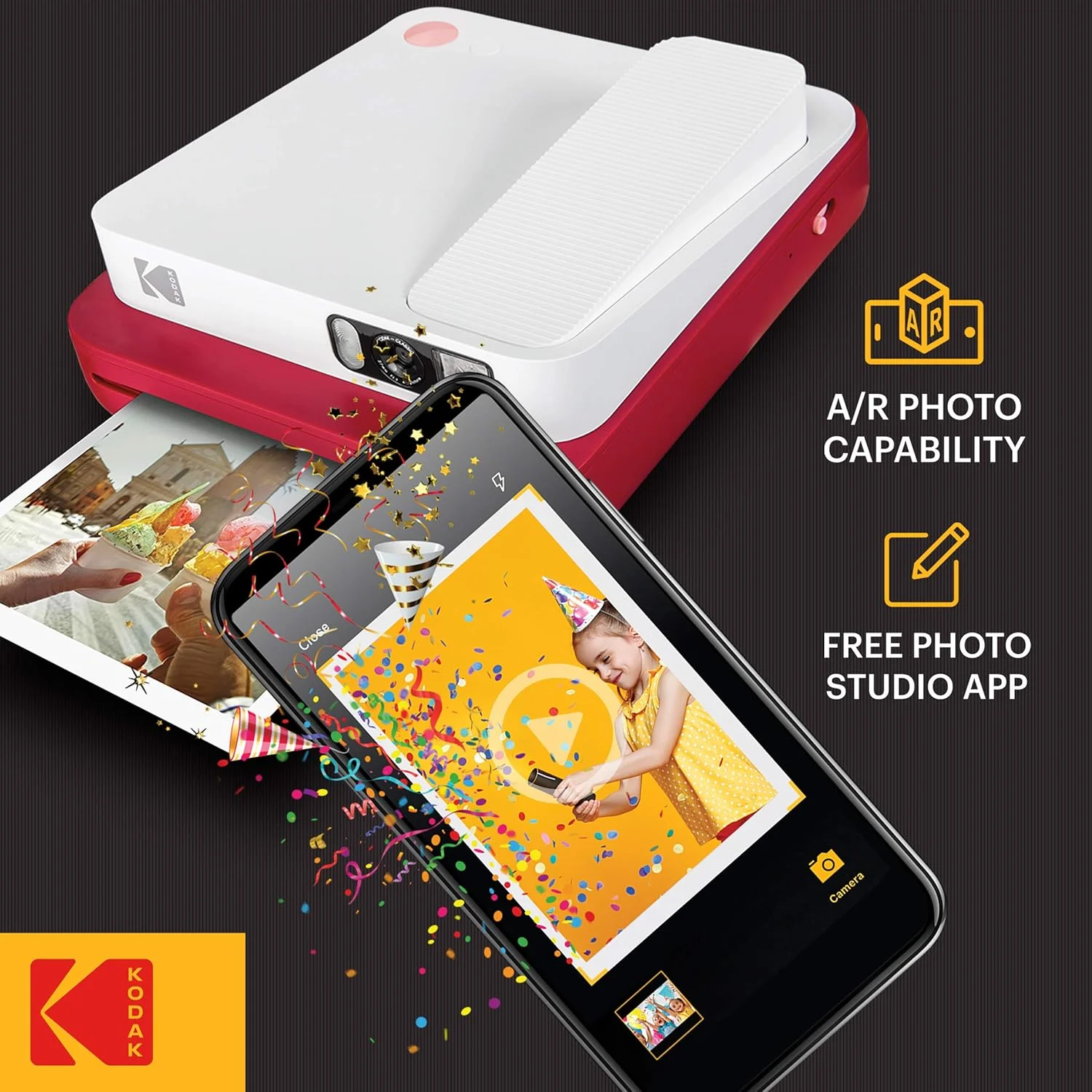 دوربین چاپ فوری دیجیتال کلاسیک KODAK Smile با بلوتوث (قرمز) عکس های 16 مگاپیکسلی، 35 پرینت با هر بار شارژ - شامل بسته شروع به کار کاغذ عکس ZINK 3.5 x 4.25 اینچی، نسخه قاب استیکر دوربین چاپ فوری دیجیتال کلاسیک KODAK Smile با بلوتوث (قرمز) عکس های 16 مگاپیکسلی، 35 پرینت با هر بار شارژ - شامل بسته شروع به کار کاغذ عکس ZINK 3.5 x 4.25 اینچی، نسخه قاب استیکر