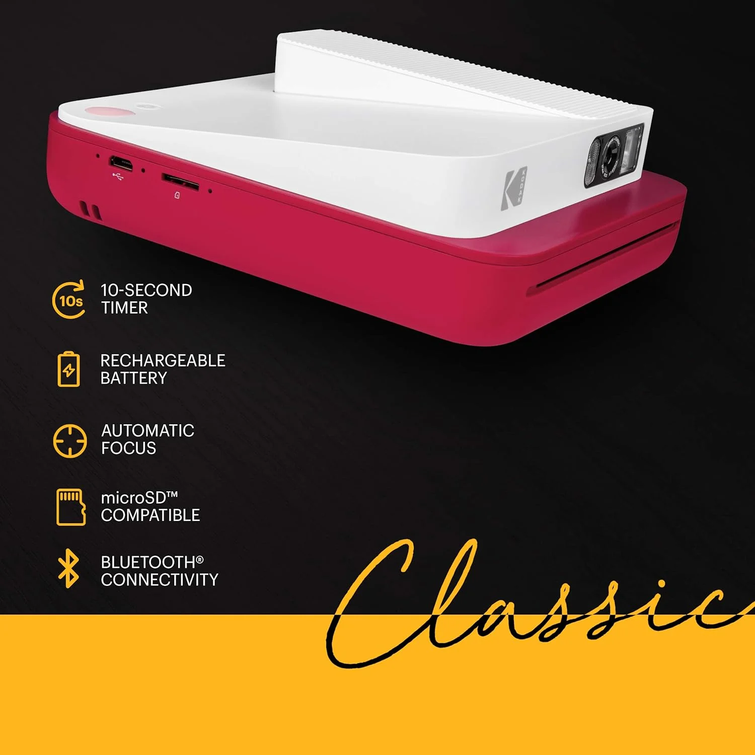 دوربین چاپ فوری دیجیتال کلاسیک KODAK Smile با بلوتوث (قرمز) عکس های 16 مگاپیکسلی، 35 پرینت با هر بار شارژ - شامل بسته شروع به کار کاغذ عکس ZINK 3.5 x 4.25 اینچی، نسخه قاب استیکر دوربین چاپ فوری دیجیتال کلاسیک KODAK Smile با بلوتوث (قرمز) عکس های 16 مگاپیکسلی، 35 پرینت با هر بار شارژ - شامل بسته شروع به کار کاغذ عکس ZINK 3.5 x 4.25 اینچی، نسخه قاب استیکر