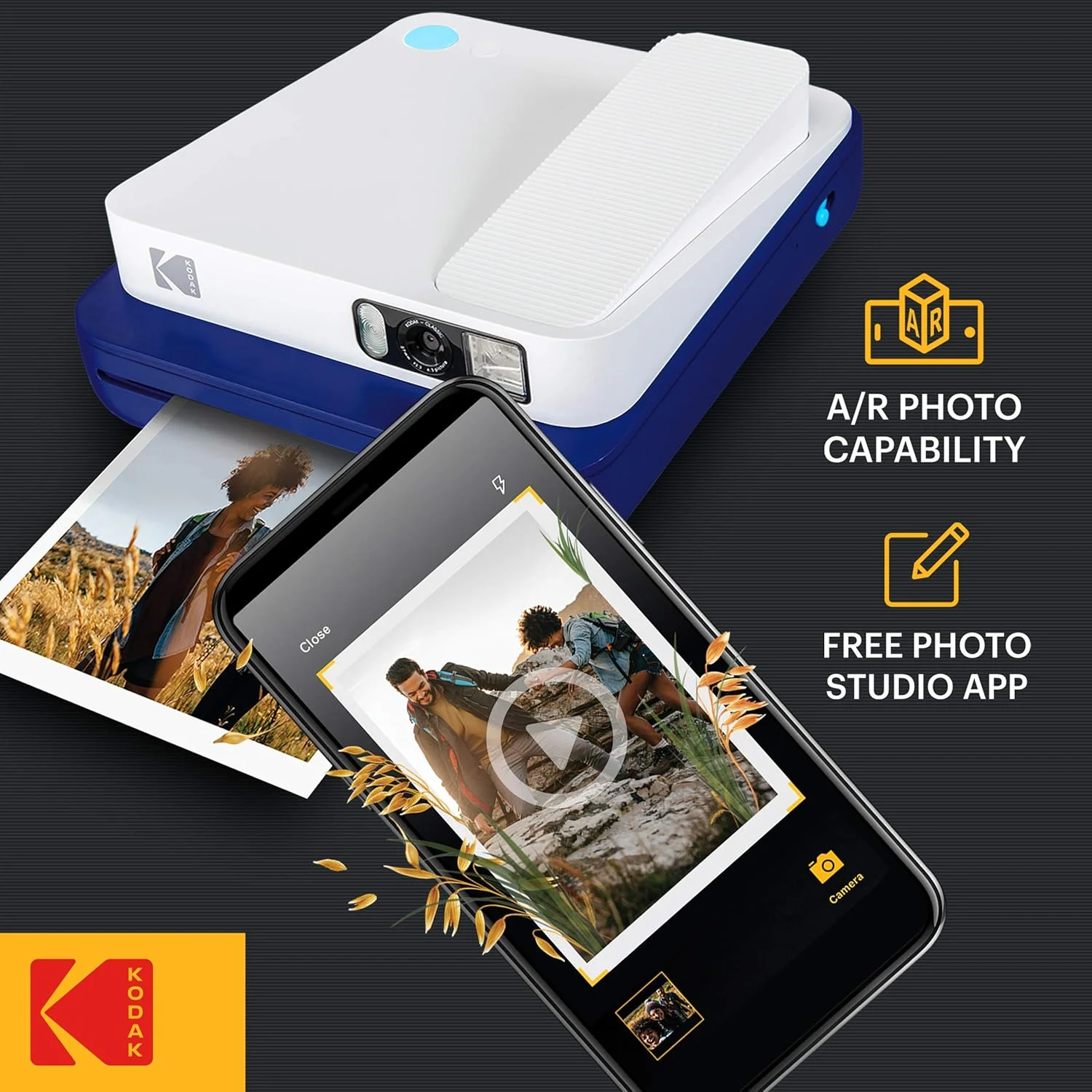 دوربین چاپ فوری دیجیتال کلاسیک KODAK Zink Smile برای کاغذ عکس Zink 3.5 x 4.25 - بلوتوث، عکس های 16 مگاپیکسلی (آبی) دوربین چاپ فوری دیجیتال کلاسیک KODAK Zink Smile برای کاغذ عکس Zink 3.5 x 4.25 - بلوتوث، عکس های 16 مگاپیکسلی (آبی)
