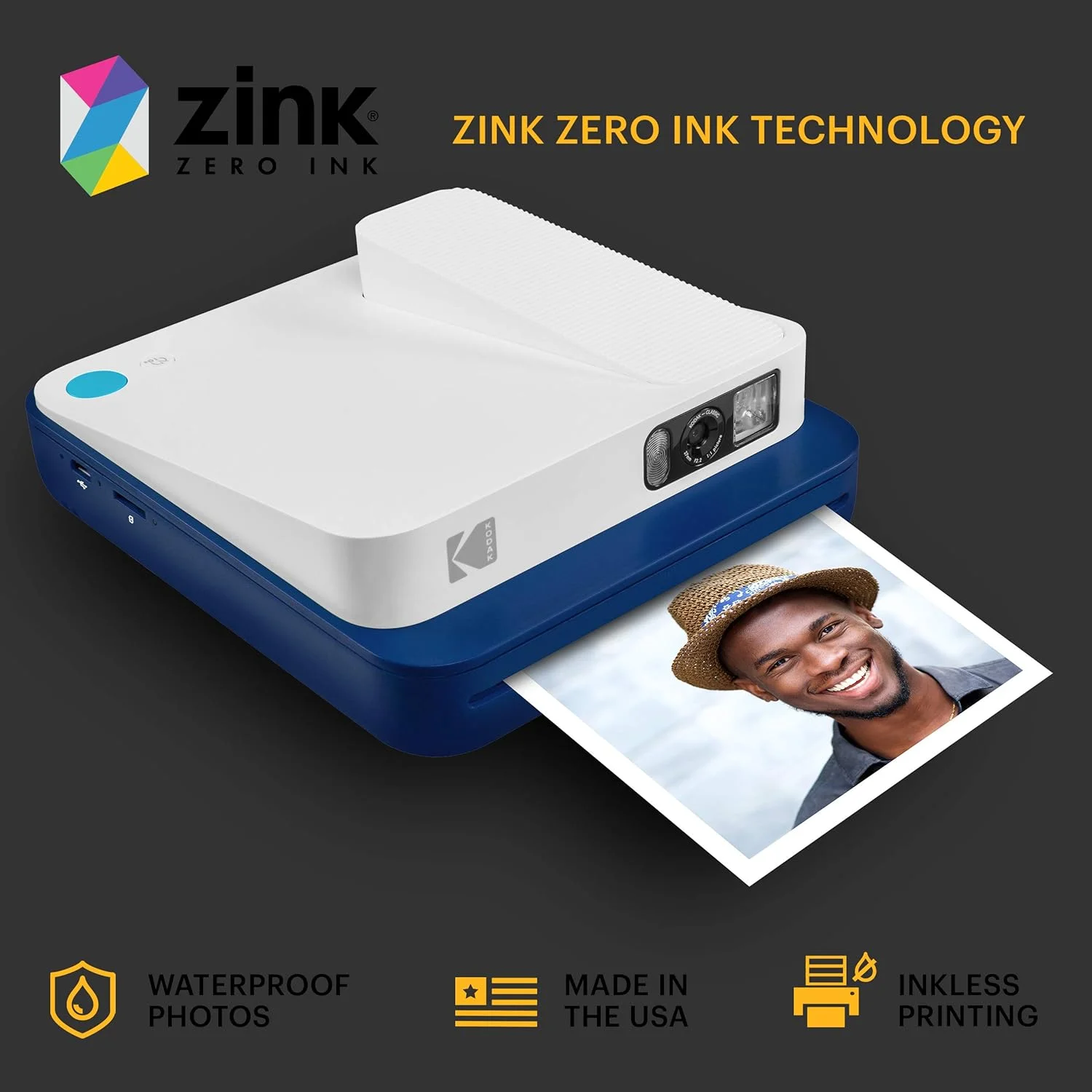 دوربین چاپ فوری دیجیتال کلاسیک KODAK Zink Smile برای کاغذ عکس Zink 3.5 x 4.25 - بلوتوث، عکس های 16 مگاپیکسلی (آبی) دوربین چاپ فوری دیجیتال کلاسیک KODAK Zink Smile برای کاغذ عکس Zink 3.5 x 4.25 - بلوتوث، عکس های 16 مگاپیکسلی (آبی)