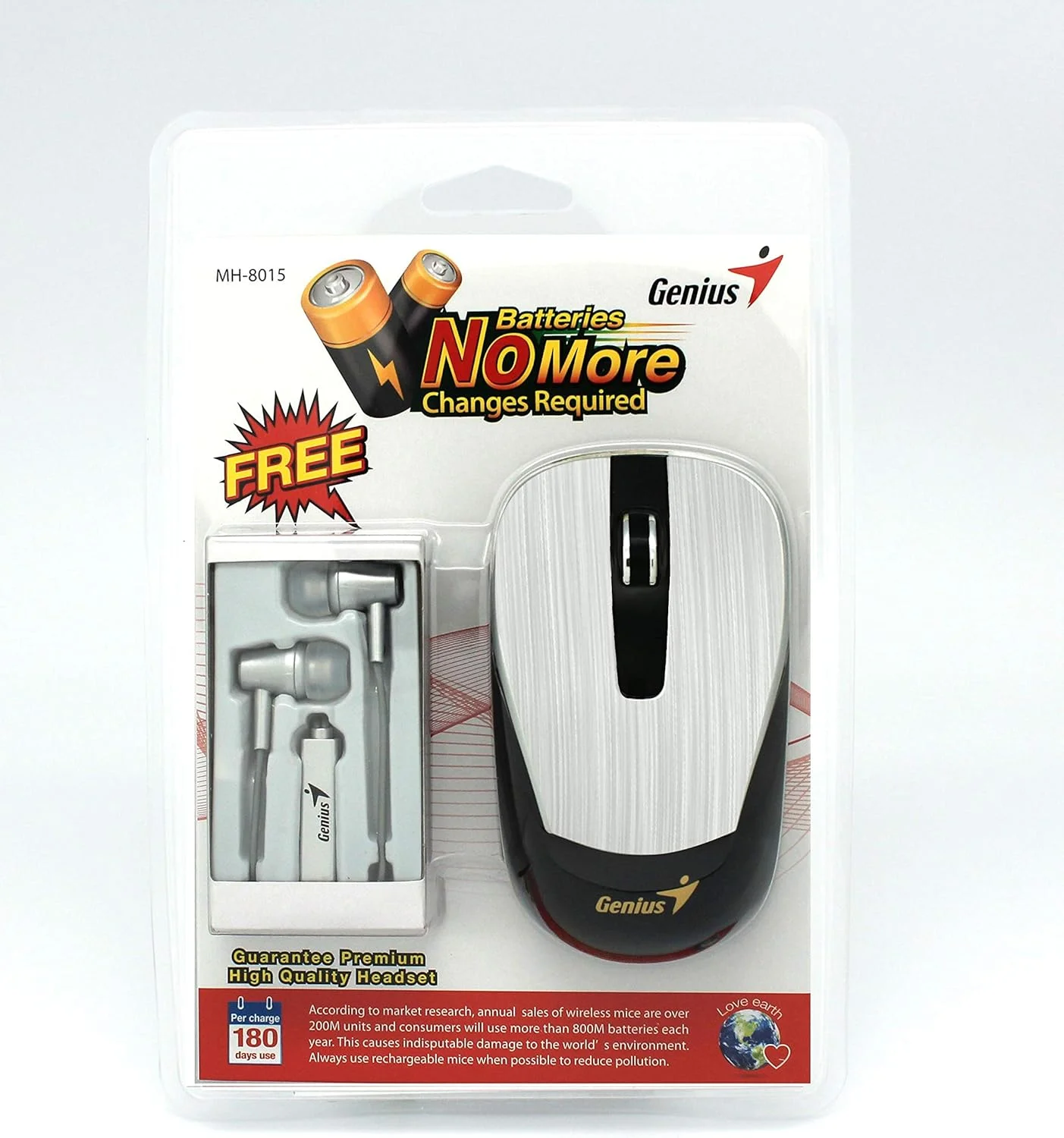 مجموعه ماوس و هدست Genius مدل Mh-8015 Smart Eco Hairline Metallic قابل شارژ با برنامه هوشمند Genius، نقره ای