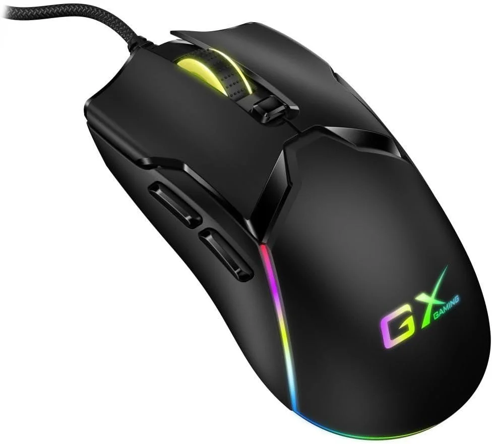 موس گیمینگ جنیوس GXGaming مدل M700، 6 دکمه، سنسور اپتیکال قابل تنظیم 800-7200 DPI، طراحی ارگونومیک، نورپردازی RGB، کابل بافته شده 1.8 متری