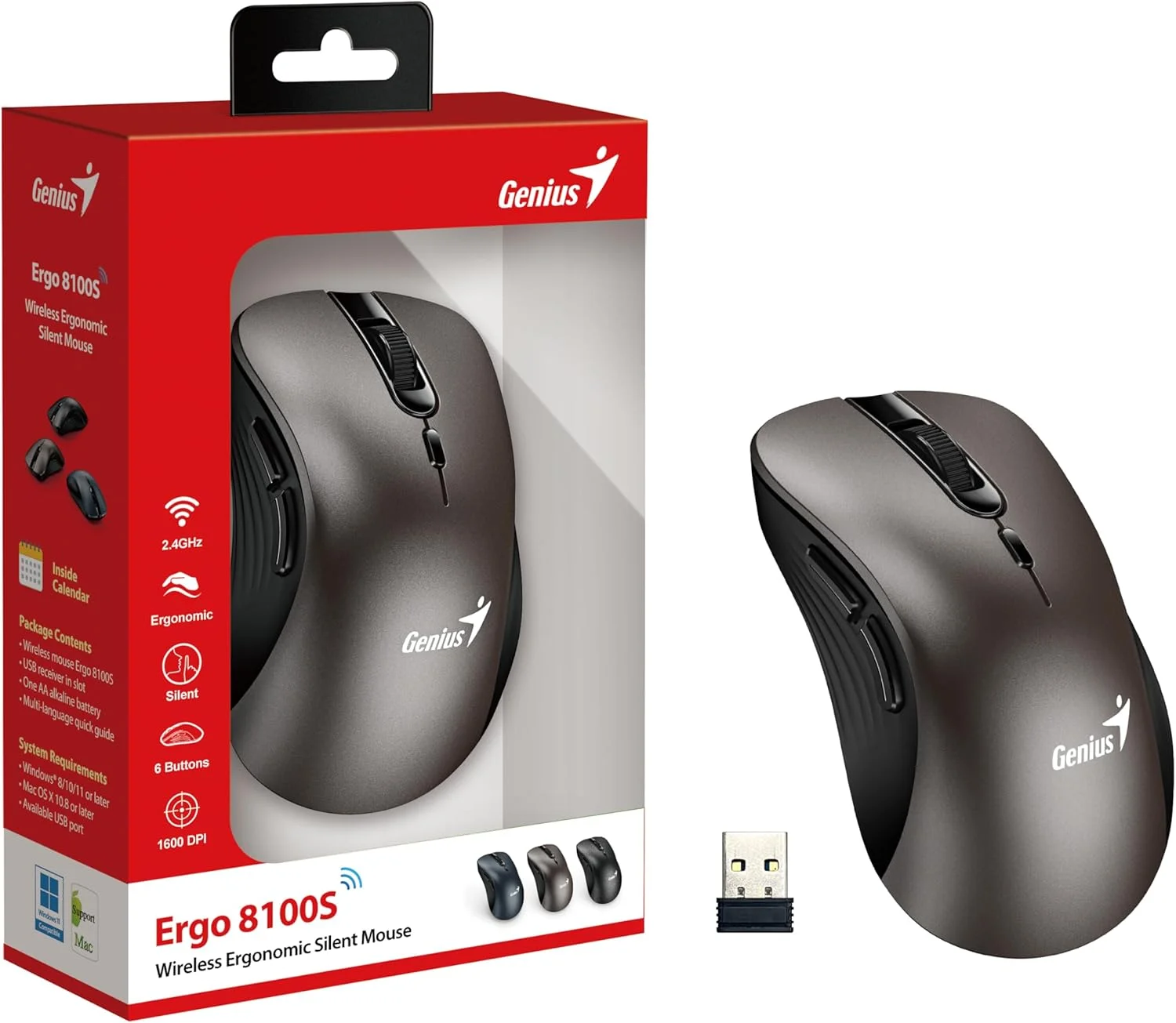 موس ارگونومیک بی سیم Genius Ergo 8100S با عملکرد بی صدا (تیتانیوم شامپاین) موس ارگونومیک بی سیم Genius Ergo 8100S با عملکرد بی صدا (تیتانیوم شامپاین)