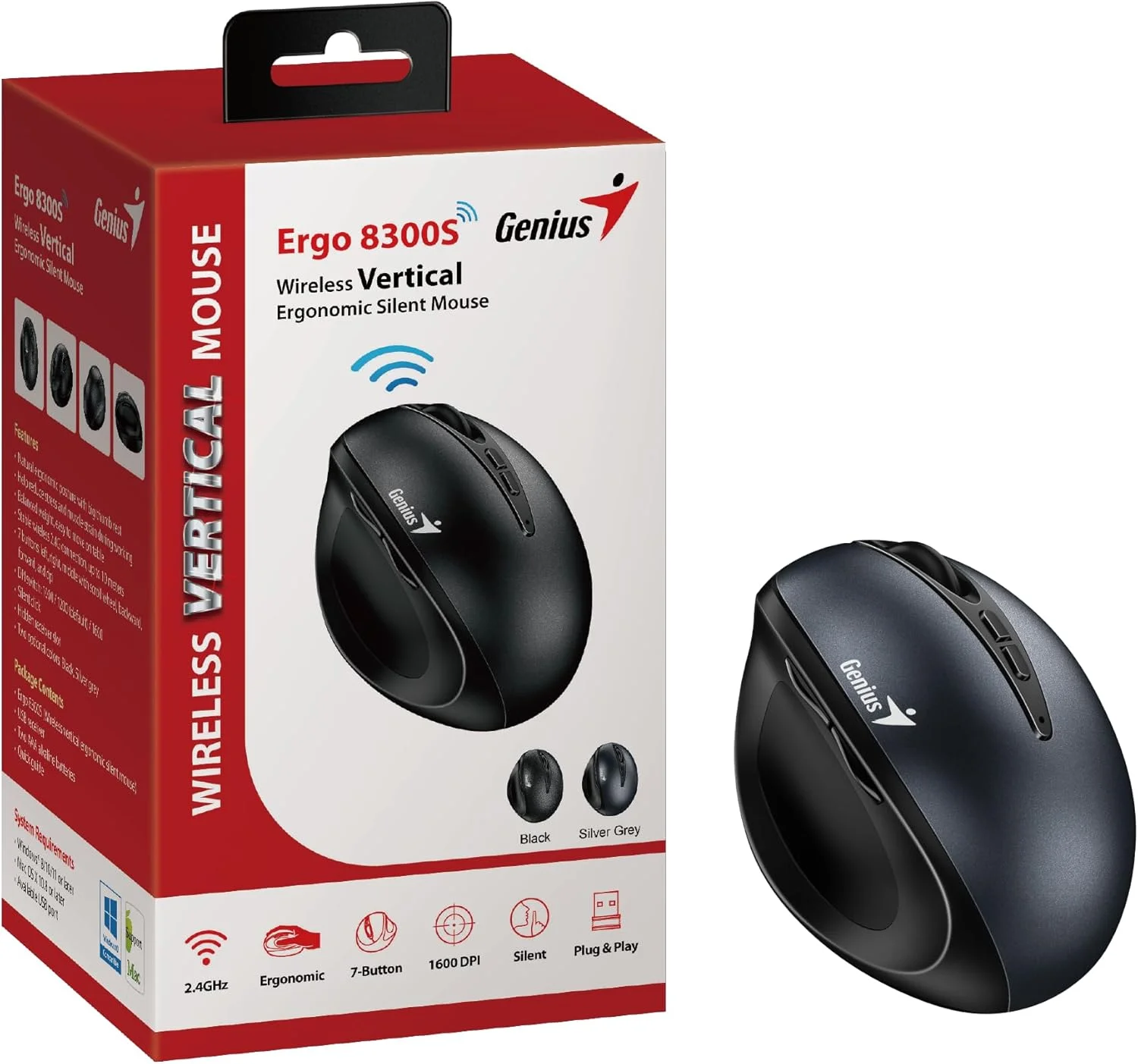 موس ارگونومیک عمودی بی سیم Genius Ergo 8300S (خاکستری آهنی) موس ارگونومیک عمودی بی سیم Genius Ergo 8300S (خاکستری آهنی)