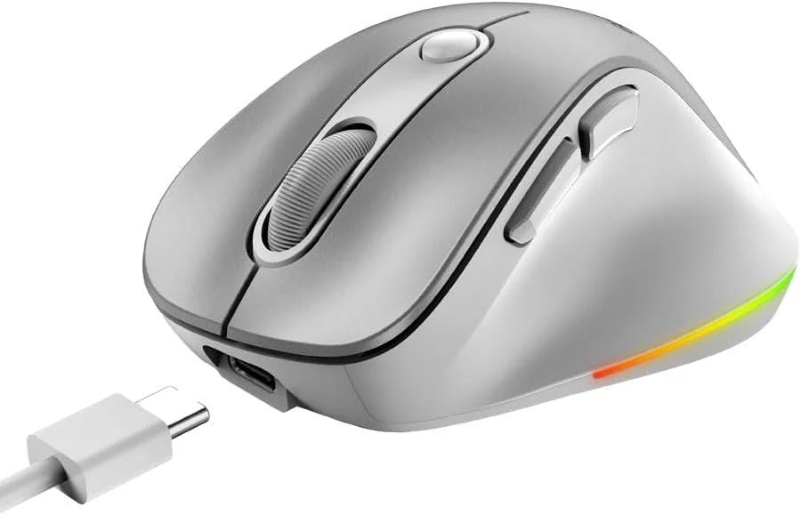 موس ارگونومیک بی سیم قابل شارژ GENIUS Ergo 9000S Pro نقره ای، بلوتوثی، مینی، بی صدا، حالت دوگانه: اتصال بلوتوث و 2.4 گیگاهرتز به حداکثر سه دستگاه، نور پس زمینه RGB - 7 رنگ موس ارگونومیک بی سیم قابل شارژ GENIUS Ergo 9000S Pro نقره ای، بلوتوثی، مینی، بی صدا، حالت دوگانه: اتصال بلوتوث و 2.4 گیگاهرتز به حداکثر سه دستگاه، نور پس زمینه RGB - 7 رنگ