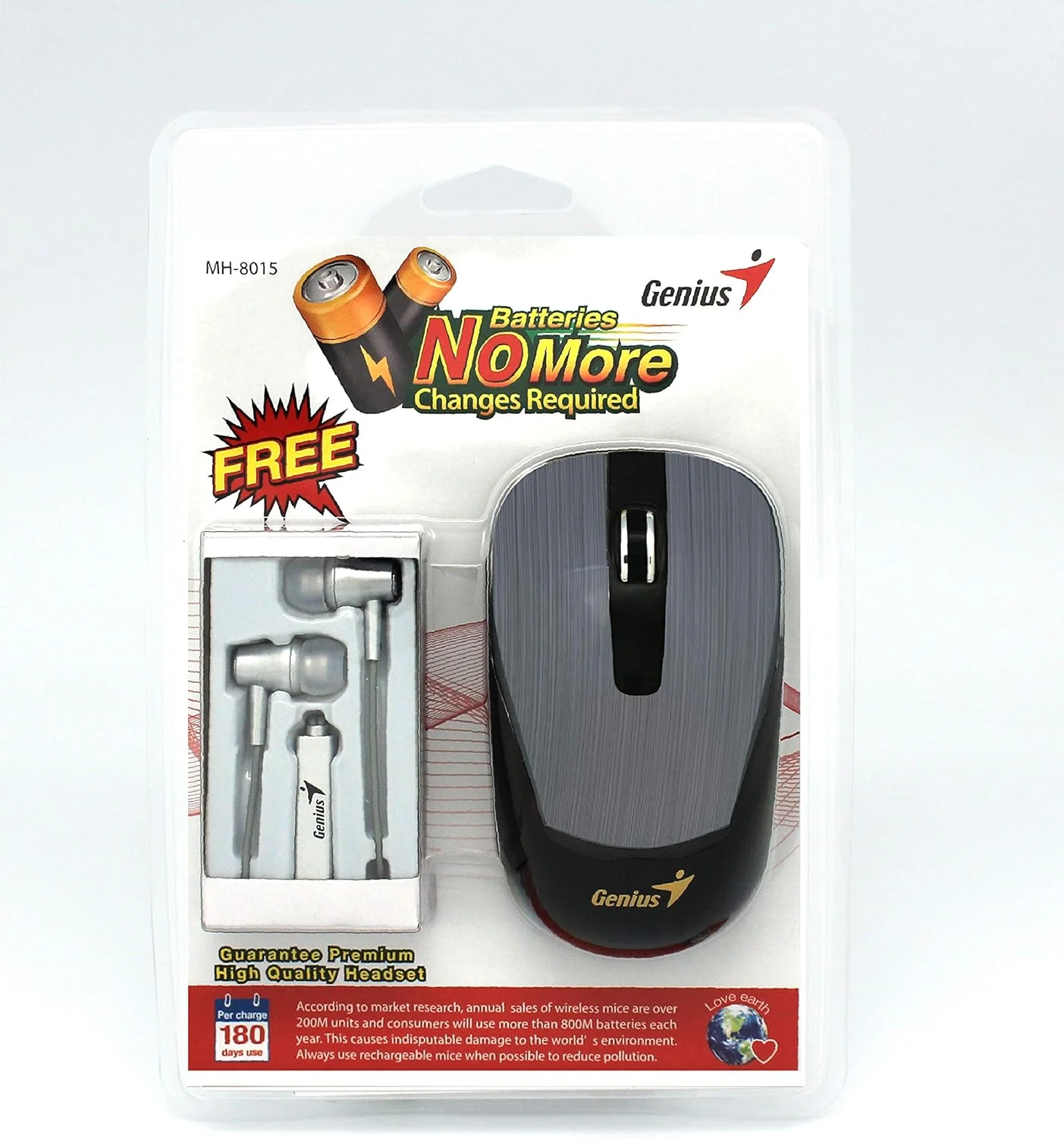 مجموعه ماوس و هدست Genius مدل MH-8015، هوشمند، اکو، بافت فلزی مویی، قابل شارژ، دارای اپلیکیشن هوشمند Genius، خاکستری آهنی
