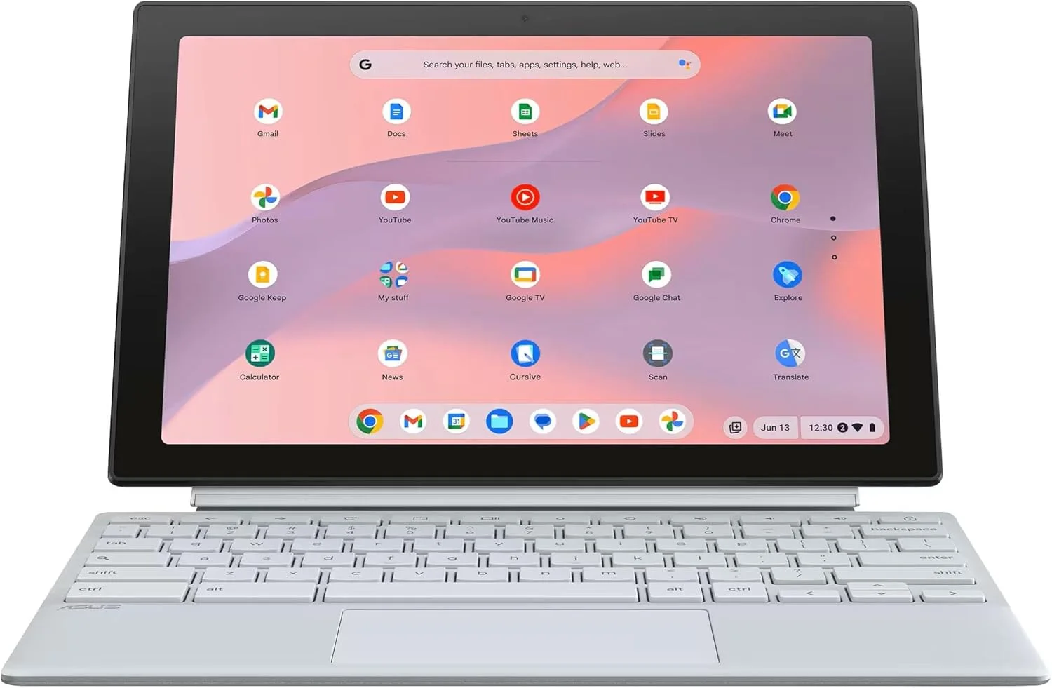 لپ تاپ جداشدنی ASUS Chromebook CM3001 با صفحه نمایش 10.5 اینچی، پردازنده MediaTek Kompanio 520، رم 4 گیگابایتی، حافظه 64 گیگابایتی EMMC، گرافیک یکپارچه MediaTek، سیستم عامل Chrome، نقره ای مه آلود انگلیسی