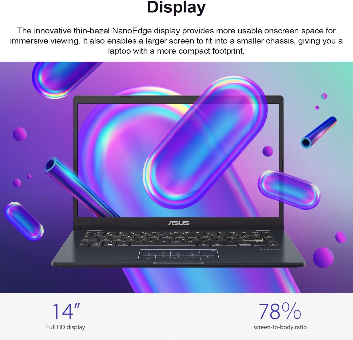 لپ تاپ 14 اینچی ایسوس، نمایشگر 14 اینچی FHD، پردازنده Intel Celeron N4500، حافظه 4 گیگابایتی، 64 گیگابایت eMMC، تاچ پد، وب کم، HDMI، Wi-Fi، ویندوز 11 هوم، آبی آرام