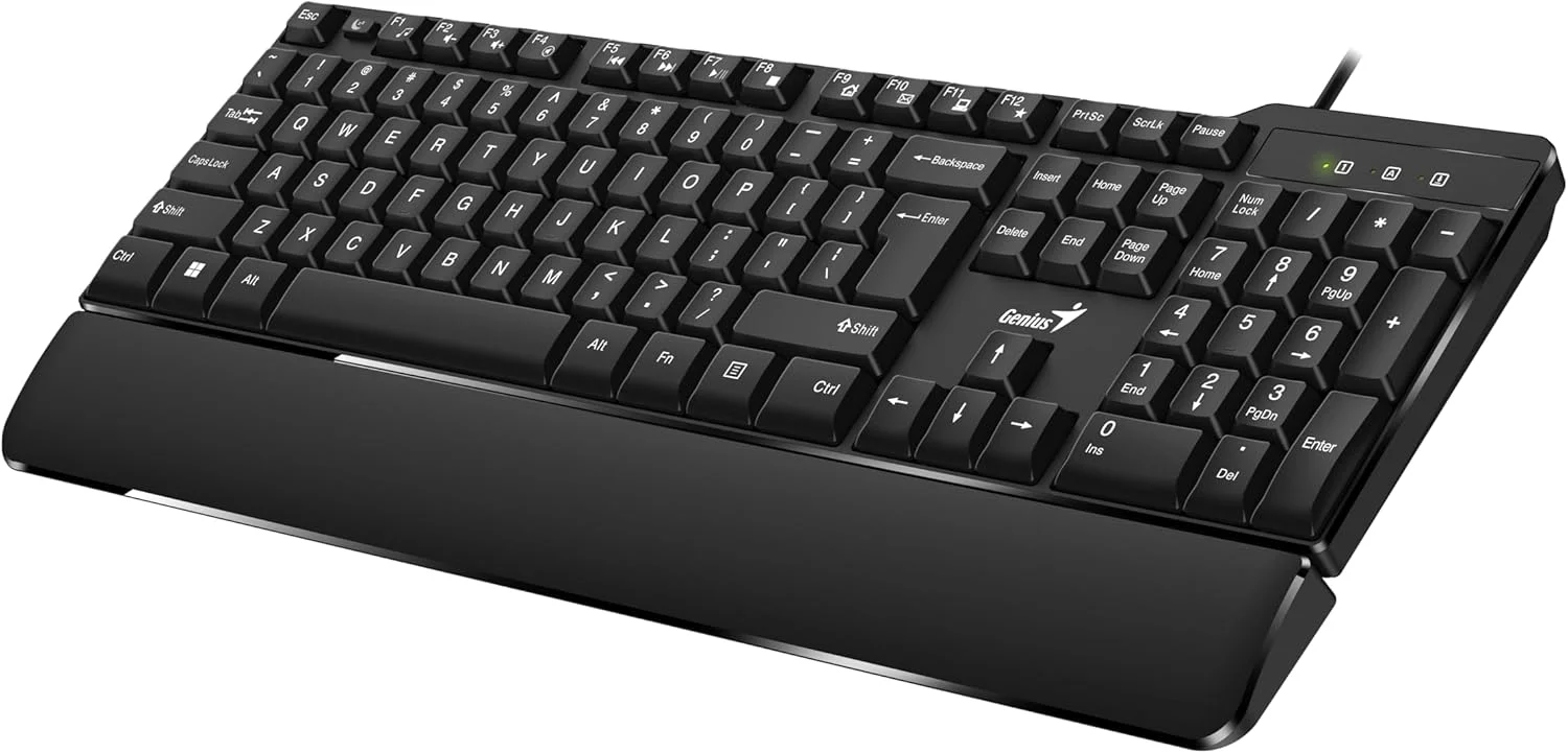 کیبورد Genius KB-100XP، کیبورد اداری با تکیه گاه مچ دست، عربی، USB