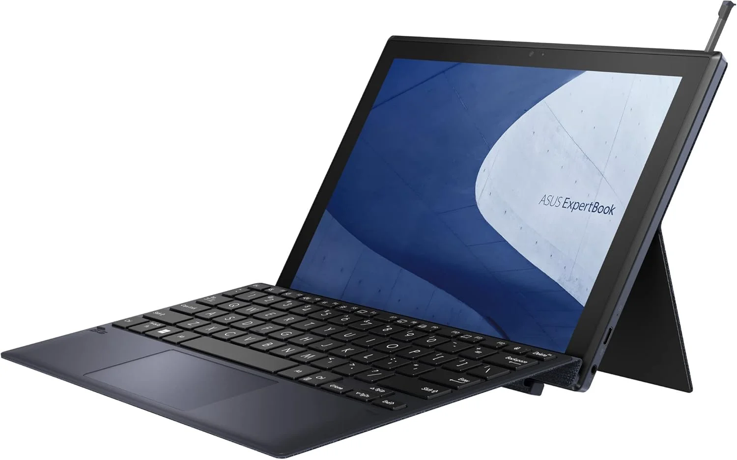 لپ تاپ جداشدنی ایسوس ExpertBook B3 - صفحه نمایش لمسی 10.5 اینچی WUXGA 16:10، Qualcomm Snapdragon 7c Gen 2، رم 4 گیگابایتی، حافظه eMMC 128 گیگابایتی، باتری با طول عمر بالا، قلم استایلوس، کاور استند، ویندوز 11 پرو، B3000DQ1A-XS24T