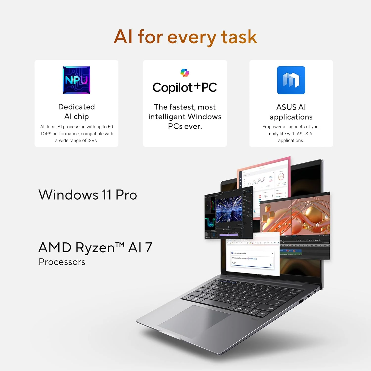لپ تاپ تجاری 14 اینچی ASUS ExpertBook PM3، پردازنده AMD Ryzen AI7 350، رم 32 گیگابایتی، SSD 1 ترابایتی، WiFi 7، ویندوز 11 پرو، خاکستری مات، PM3406CKA-XS76