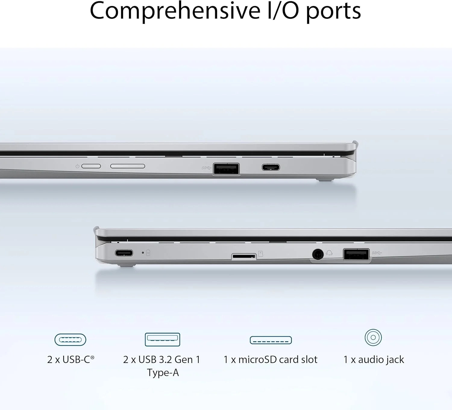 لپ تاپ تبدیل شونده ASUS Chromebook Flip CX1، صفحه نمایش لمسی 14 اینچی FHD NanoEdge 360 درجه، پردازنده Intel Celeron N4500، حافظه 128 گیگابایتی eMMC، رم 8 گیگابایتی، ChromeOS، نقره ای شفاف، CX1400FKA-AS88FT لپ تاپ تبدیل شونده ASUS Chromebook Flip CX1، صفحه نمایش لمسی 14 اینچی FHD NanoEdge 360 درجه، پردازنده Intel Celeron N4500، حافظه 128 گیگابایتی eMMC، رم 8 گیگابایتی، ChromeOS، نقره ای شفاف، CX1400FKA-AS88FT