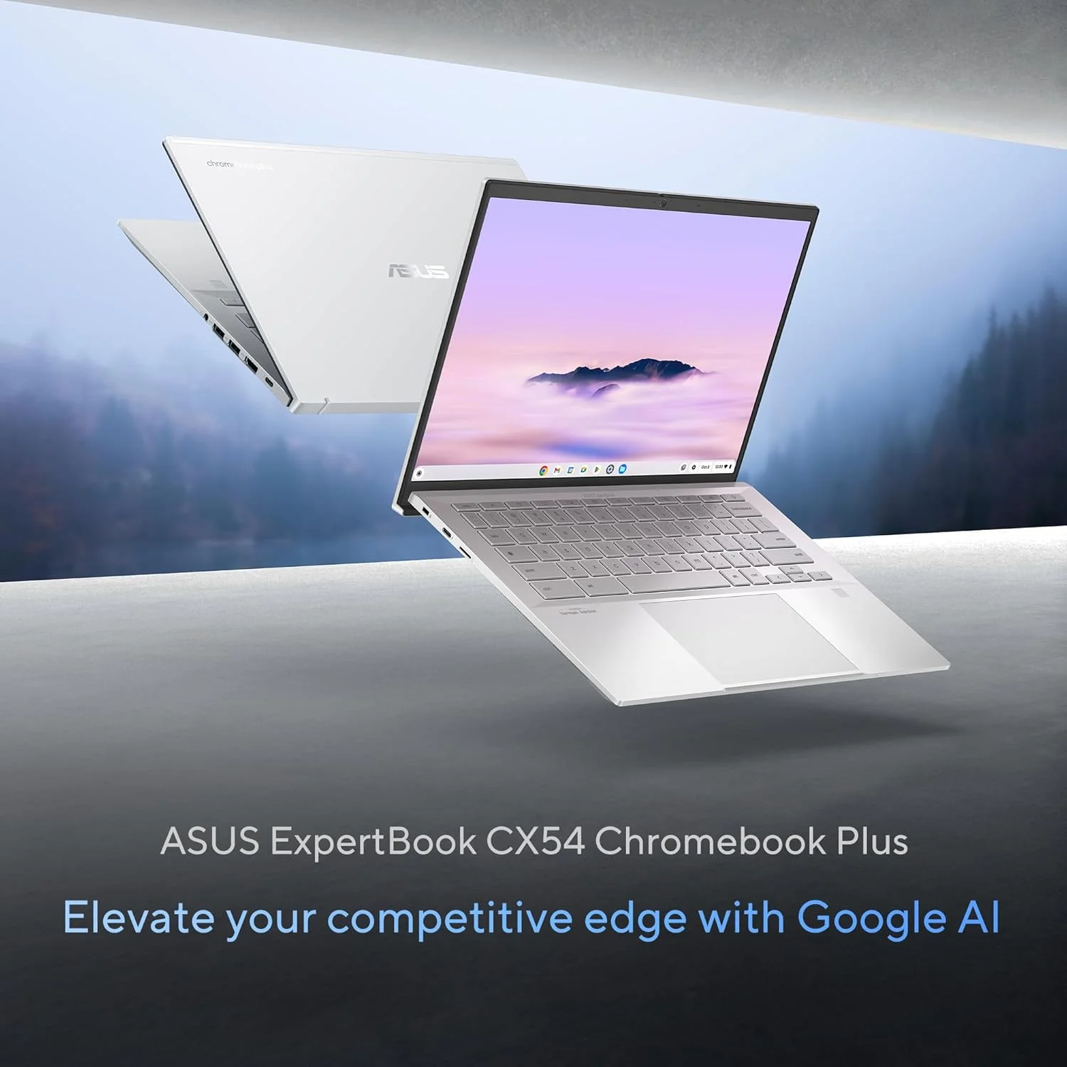 لپ تاپ ASUS ExpertBook CX54 Chromebook Plus با هوش مصنوعی گوگل، صفحه نمایش 14 اینچی 2560x1600، پردازنده Intel® Core™ Ultra 5، رم 8 گیگابایتی، حافظه SSD 128 گیگابایتی، ChromeOS، نقره ای مه آلود، CX5403CMA-DB588
