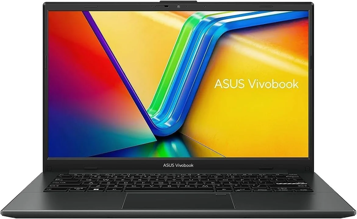 لپ تاپ باریک ایسوس Vivobook GO 14 E140FA-NK185W (مشکی ترکیبی)، پردازنده R5 7520U، رم 8 گیگابایت، حافظه SSD 512 گیگابایت PCIE G3، کارت گرافیک AMD Radeon، ویندوز 11 هوم، صفحه نمایش 14 اینچی، وب کم HD، حسگر اثر انگشت، کیبورد انگلیسی-عربی