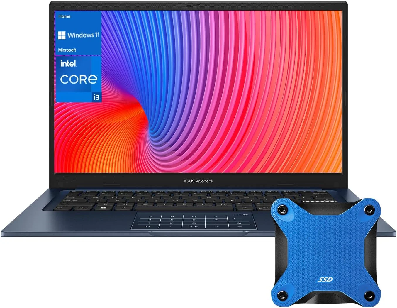 لپ تاپ باریک ASUS Vivobook 14 X1404ZA با صفحه نمایش 14 اینچی FHD، پردازنده Core i3-1215U، رم 8 گیگابایتی، SSD 128 گیگابایتی، گرافیک Intel Iris Xe، ویندوز 11 هوم، آبی