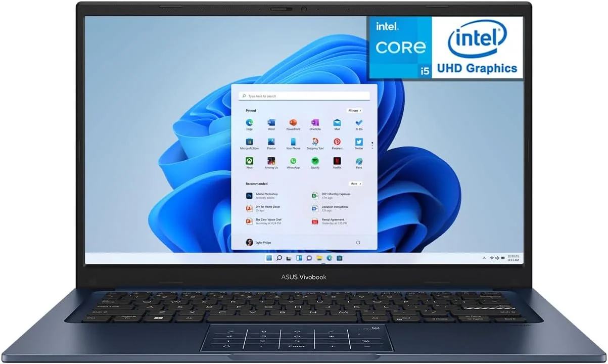 لپ تاپ باریک ASUS Vivobook 14 X1404ZA با صفحه نمایش 14 اینچی FHD، پردازنده Core i5-1334U، رم 12 گیگابایتی، SSD 256 گیگابایتی، گرافیک Intel Iris Xe، ویندوز 11 هوم، آبی