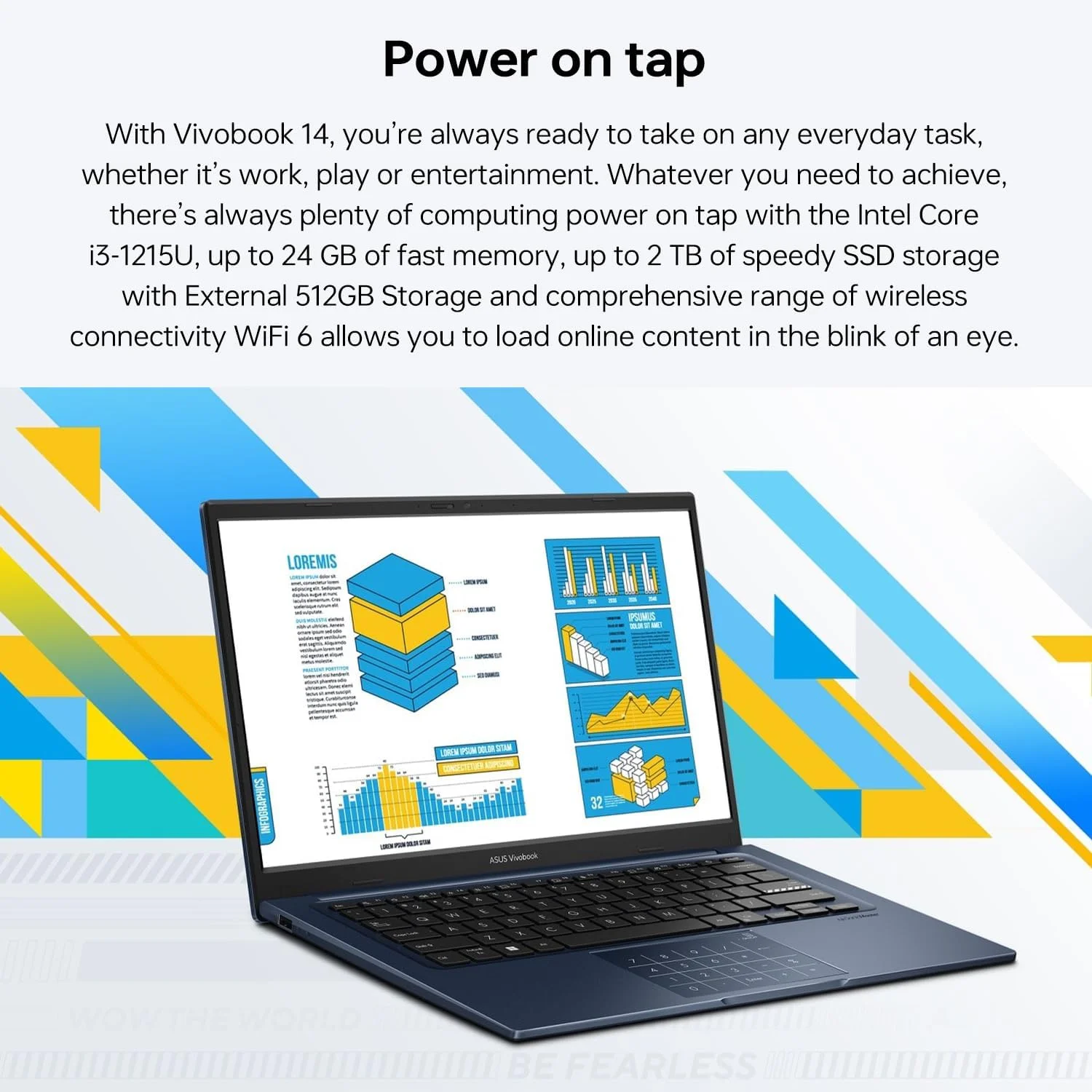 لپ تاپ باریک ASUS Vivobook 14 X1404ZA با صفحه نمایش 14 اینچی FHD، پردازنده Core i3-1215U، رم 8 گیگابایتی، SSD 128 گیگابایتی، گرافیک Intel Iris Xe، ویندوز 11 هوم، آبی لپ تاپ باریک ASUS Vivobook 14 X1404ZA با صفحه نمایش 14 اینچی FHD، پردازنده Core i3-1215U، رم 8 گیگابایتی، SSD 128 گیگابایتی، گرافیک Intel Iris Xe، ویندوز 11 هوم، آبی