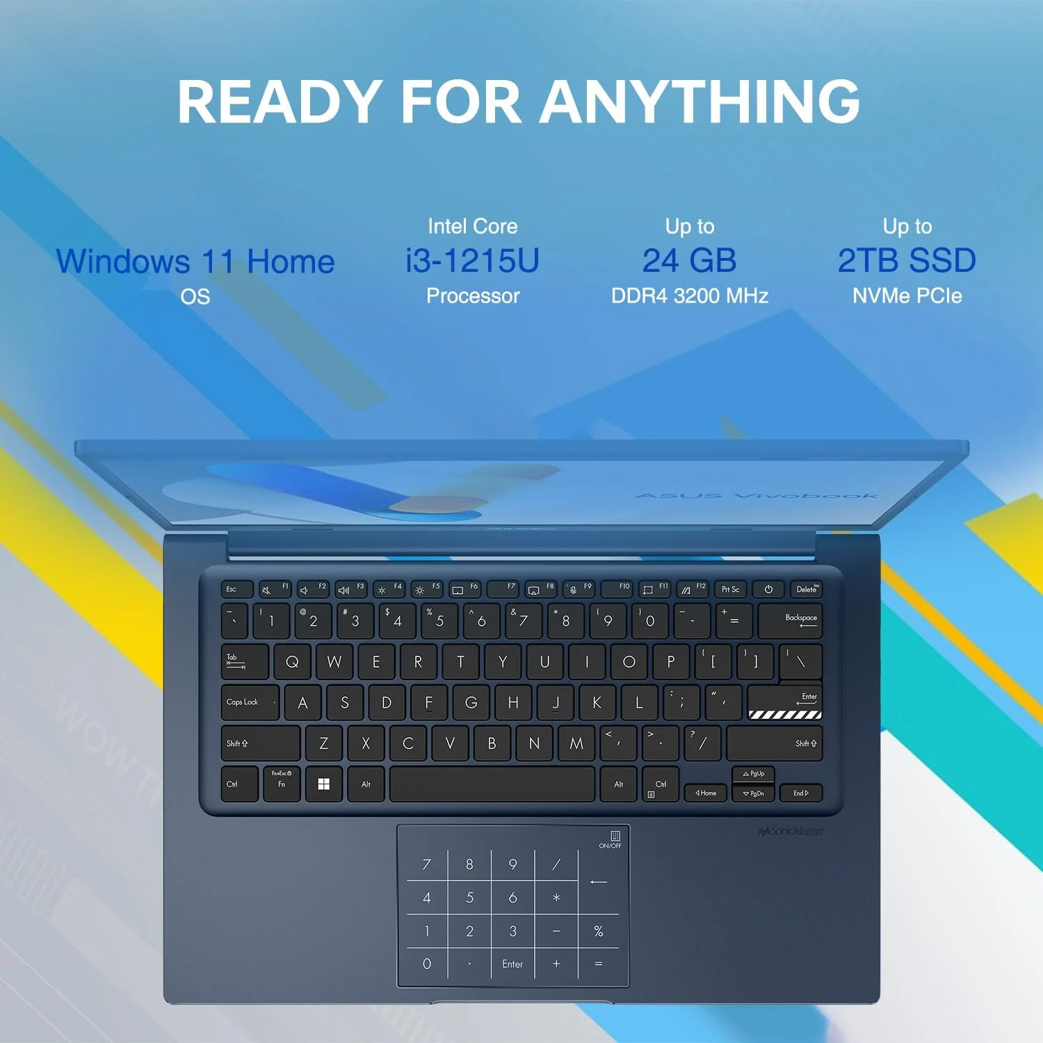 لپ تاپ باریک ASUS Vivobook 14 X1404ZA با صفحه نمایش 14 اینچی FHD، پردازنده Core i3-1215U، رم 8 گیگابایتی، SSD 128 گیگابایتی، گرافیک Intel Iris Xe، ویندوز 11 هوم، آبی لپ تاپ باریک ASUS Vivobook 14 X1404ZA با صفحه نمایش 14 اینچی FHD، پردازنده Core i3-1215U، رم 8 گیگابایتی، SSD 128 گیگابایتی، گرافیک Intel Iris Xe، ویندوز 11 هوم، آبی