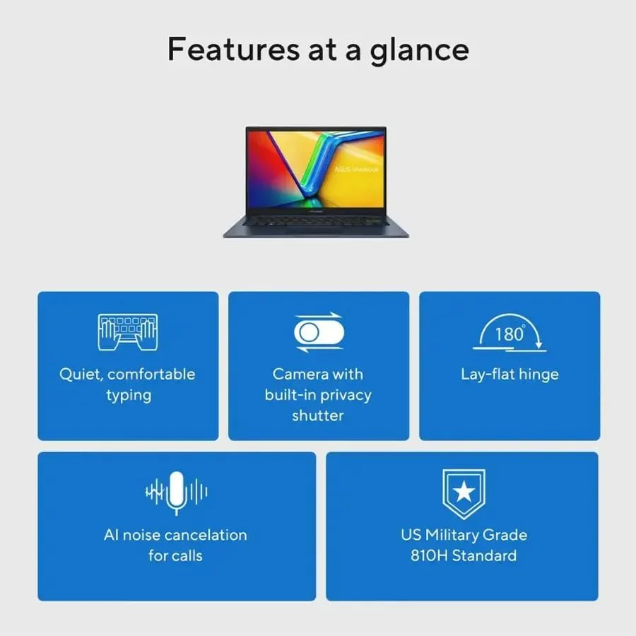 لپ تاپ باریک ASUS Vivobook 14 X1404ZA با صفحه نمایش 14 اینچی FHD، پردازنده Core i5-1334U، رم 16 گیگابایتی، SSD 1 ترابایتی، گرافیک Intel Iris Xe، ویندوز 11، آبی (ارتقا یافته) با 1 سال گارانتی لپ تاپ باریک ASUS Vivobook 14 X1404ZA با صفحه نمایش 14 اینچی FHD، پردازنده Core i5-1334U، رم 16 گیگابایتی، SSD 1 ترابایتی، گرافیک Intel Iris Xe، ویندوز 11، آبی (ارتقا یافته) با 1 سال گارانتی