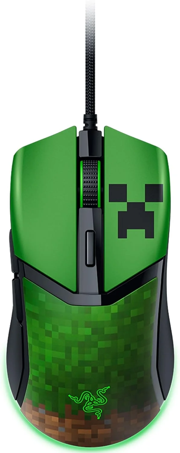 موس گیمینگ سیم دار Razer Cobra Minecraft Edition: سبک وزن 58 گرمی - سوییچ های اپتیکال نسل 3 - نورپردازی Chroma RGB زیرین - سنسور اپتیکال دقیق 8500 DPI - پایه های موس 100% PTFE - کابل Speedflex