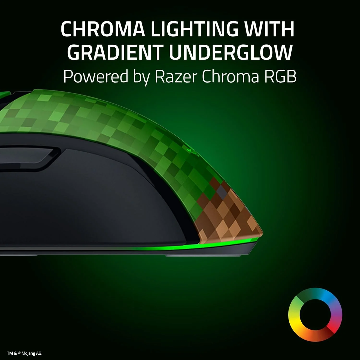 موس گیمینگ سیم دار Razer Cobra Minecraft Edition: سبک وزن 58 گرمی - سوییچ های اپتیکال نسل 3 - نورپردازی Chroma RGB زیرین - سنسور اپتیکال دقیق 8500 DPI - پایه های موس 100% PTFE - کابل Speedflex