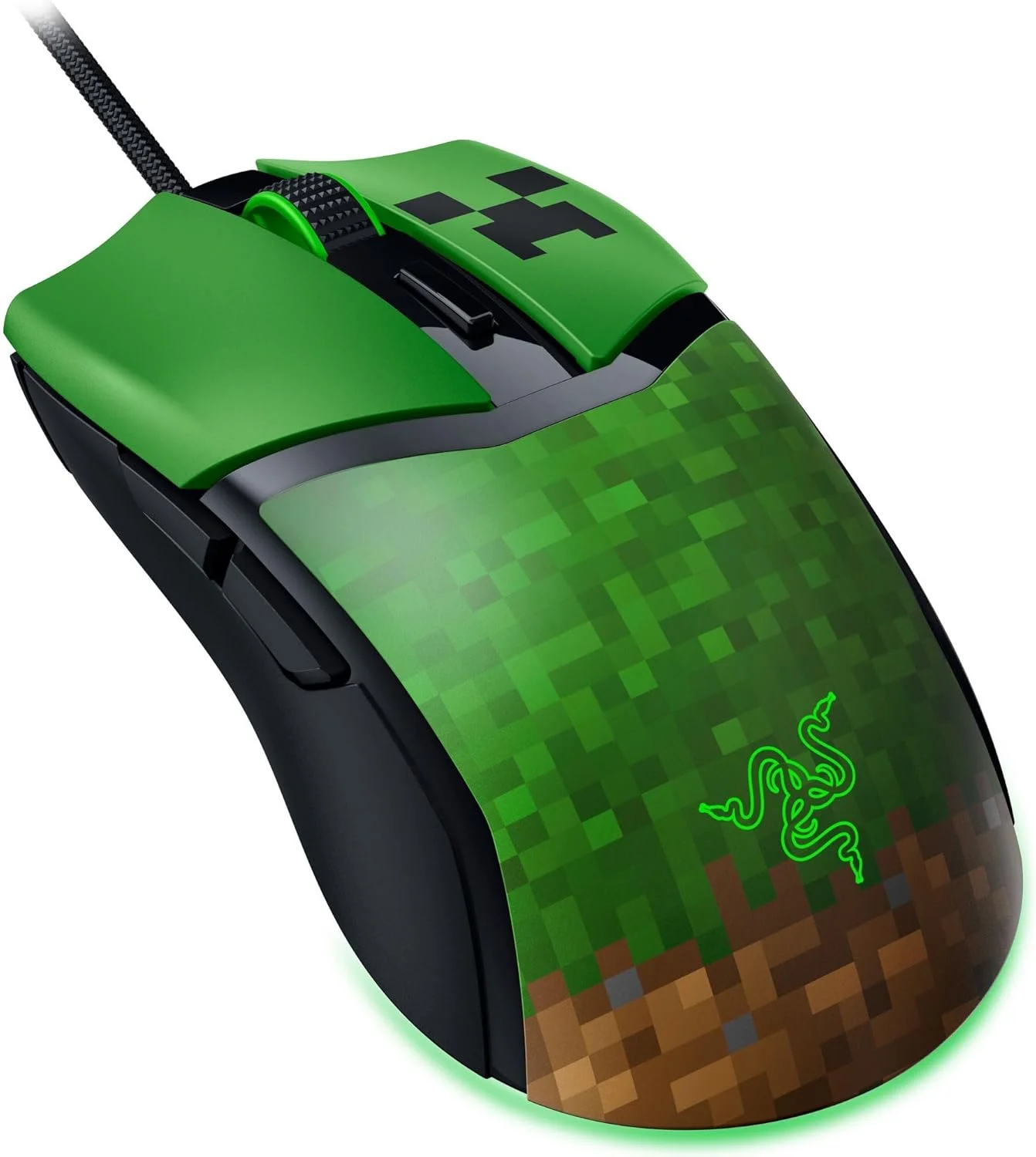 موس گیمینگ سیم دار Razer Cobra Minecraft Edition: سبک وزن 58 گرمی - سوییچ های اپتیکال نسل 3 - نورپردازی Chroma RGB زیرین - سنسور اپتیکال دقیق 8500 DPI - پایه های موس 100% PTFE - کابل Speedflex