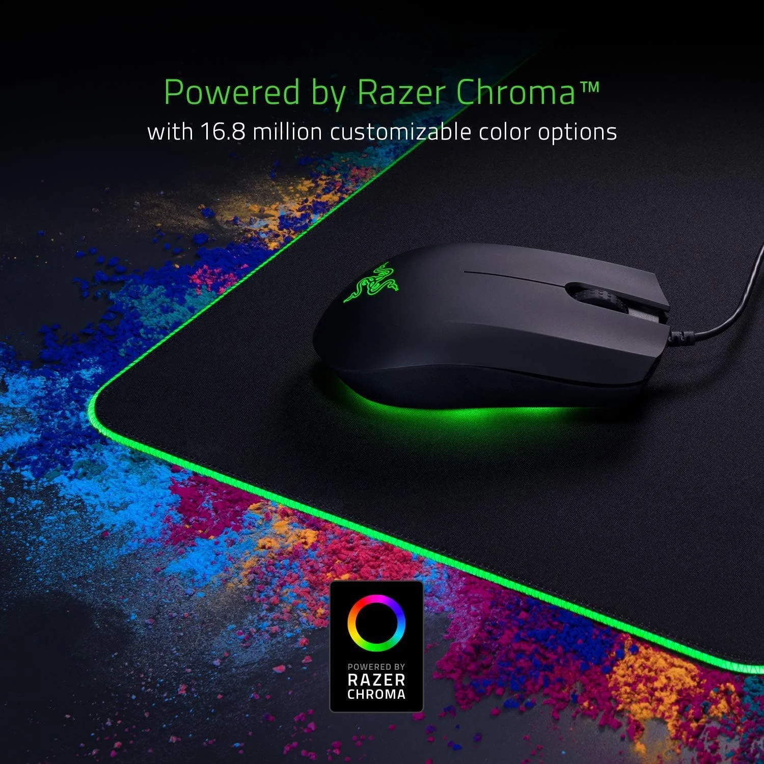 ماوس پد گیمینگ بزرگ Razer Goliathus Extended Chroma با نورپردازی Razer Chroma RGB (نگهدارنده کابل، سطح پارچه ای، لبه های دوخته شده، بهینه شده برای همه ماوس ها) مشکی