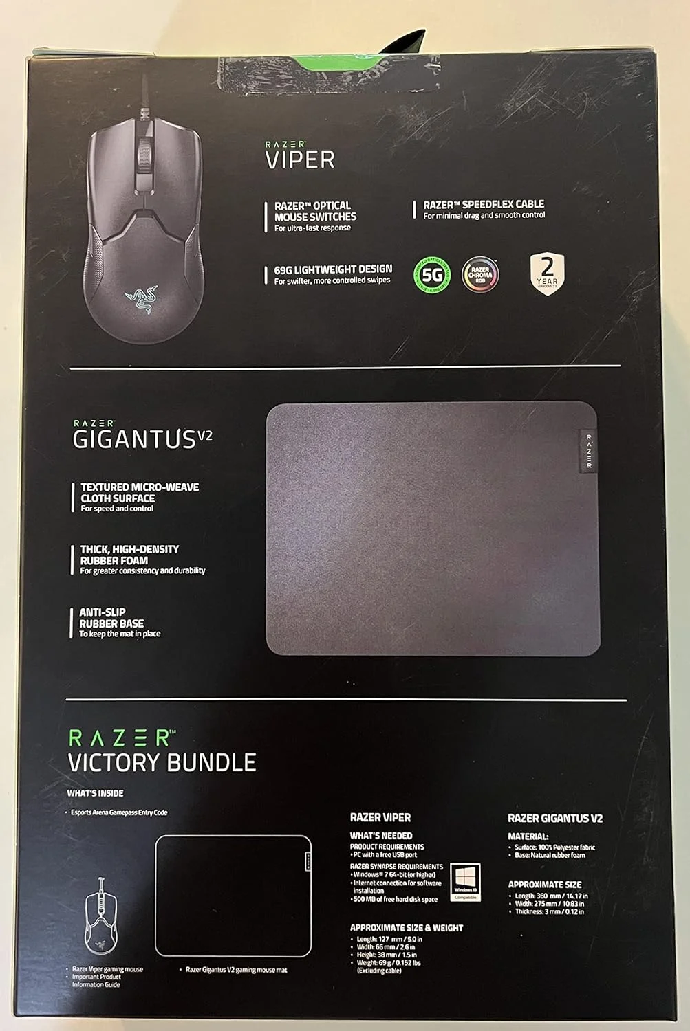 باندل پیروزی Razer شامل ماوس Razer Viper به همراه ماوس پد Razer GigantusV2