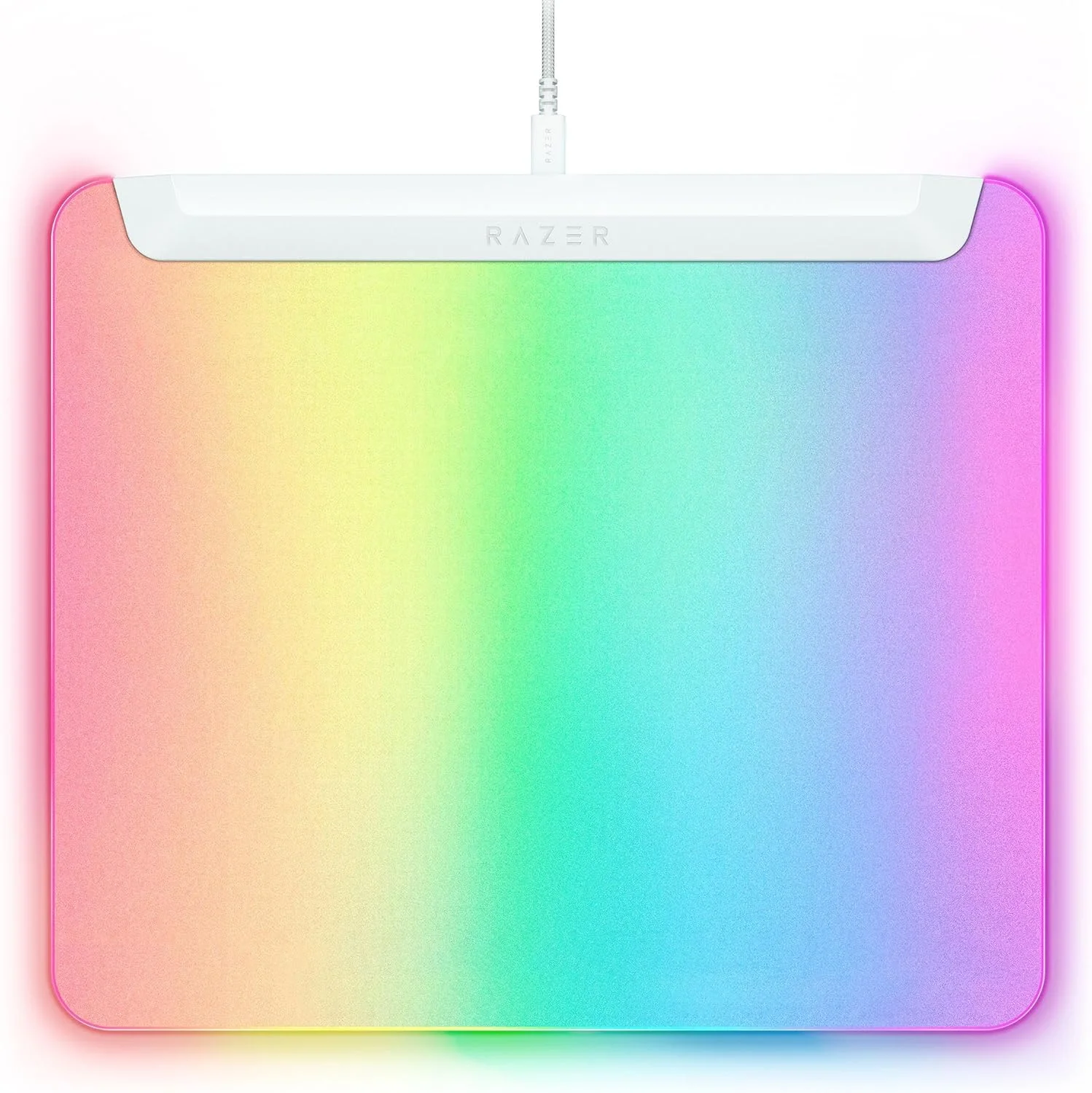 ماوس پد گیمینگ RGB کاملاً روشن Razer Firefly V2 Pro، طراحی با نور پس زمینه، نورپردازی 15 ناحیه ای Chroma، پورت USB 2.0، کابل USB Type C جداشدنی، سطح با بافت میکرو، پایه ضد لغزش - سفید