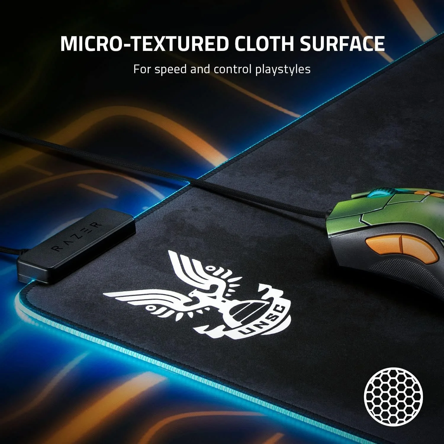 ماوس پد گیمینگ Razer Goliathus Extended Chroma: نورپردازی RGB قابل تنظیم - جنس نرم و پارچه ای - کنترل و سرعت متعادل - پایه لاستیکی ضد لغزش - نسخه Halo Infinite ماوس پد گیمینگ Razer Goliathus Extended Chroma: نورپردازی RGB قابل تنظیم - جنس نرم و پارچه ای - کنترل و سرعت متعادل - پایه لاستیکی ضد لغزش - نسخه Halo Infinite