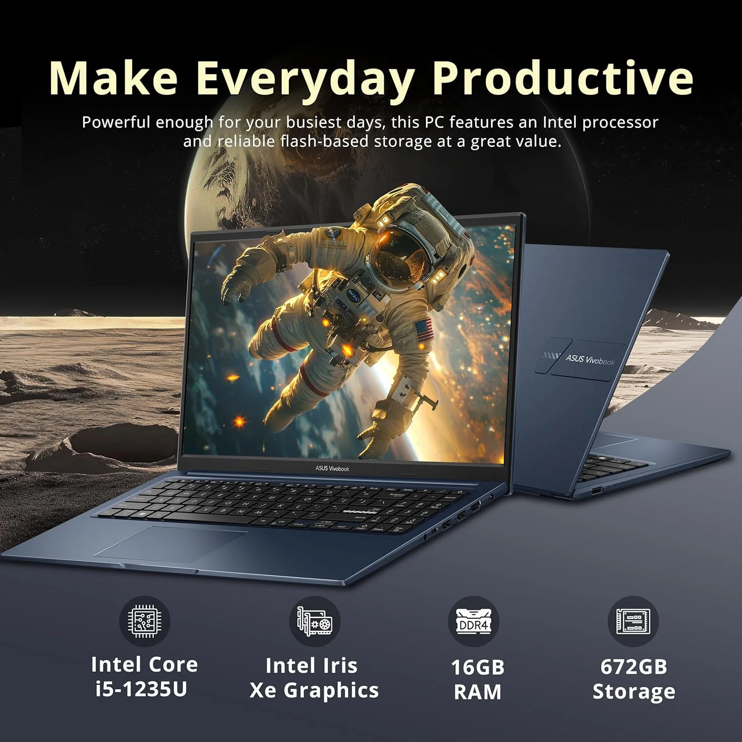 لپ تاپ تجاری ASUS Vivobook 15، صفحه نمایش 15.6 اینچی FHD، پردازنده Intel i5-1235U، رم 16 گیگابایتی، حافظه 672 گیگابایتی (512 گیگابایت SSD + مجموعه داکینگ استیشن 160 گیگابایتی)، گرافیک Intel Iris Xe، وب کم، صفحه کلید عددی، ویندوز 11، آبی لپ تاپ تجاری ASUS Vivobook 15، صفحه نمایش 15.6 اینچی FHD، پردازنده Intel i5-1235U، رم 16 گیگابایتی، حافظه 672 گیگابایتی (512 گیگابایت SSD + مجموعه داکینگ استیشن 160 گیگابایتی)، گرافیک Intel Iris Xe، وب کم، صفحه کلید عددی، ویندوز 11، آبی