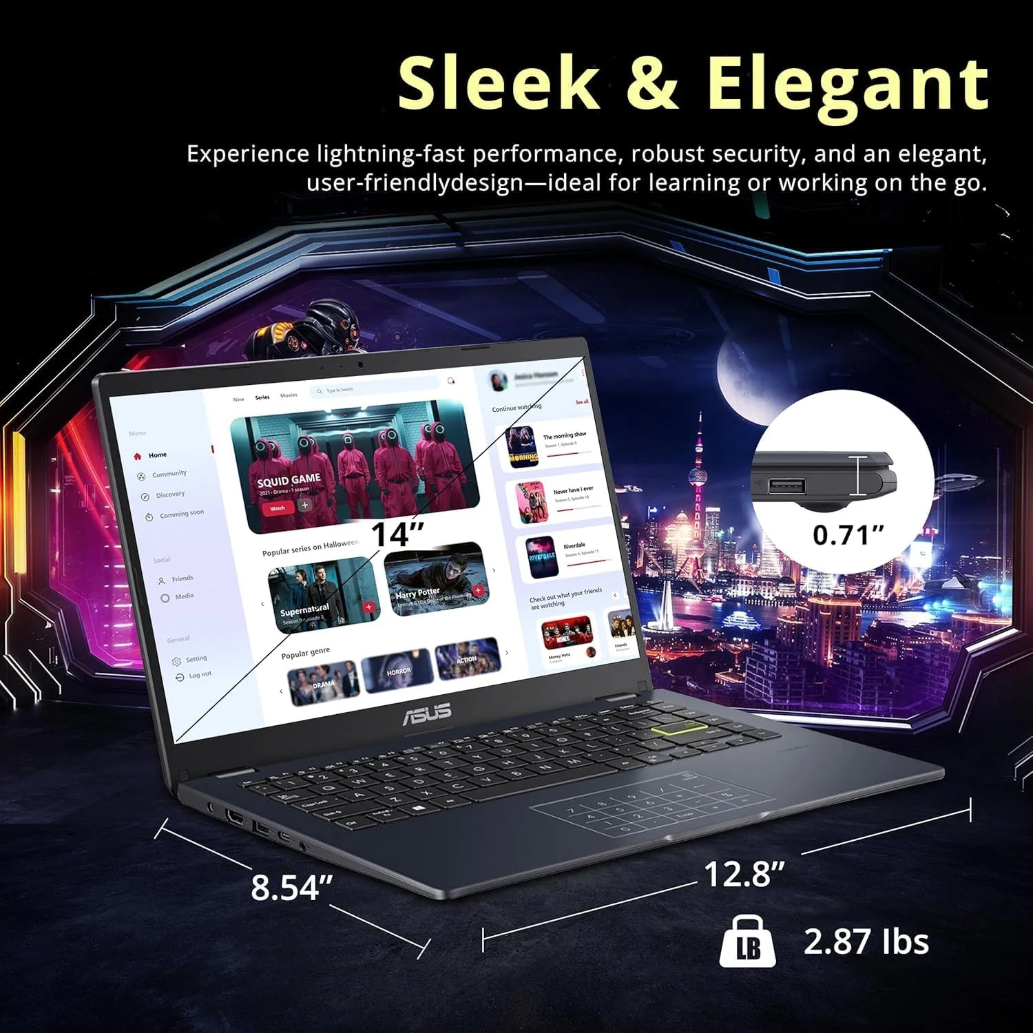 لپ تاپ 14 اینچی FHD ایسوس Vivobook go، پردازنده Intel Pentium N6000 (تا 3.30 گیگاهرتز)، 4 گیگابایت رم، 64 گیگابایت eMMC، باریک و سبک، NumberPad، وب کم، HDMI، Wi-Fi، ویندوز 11 Home در حالت S لپ تاپ 14 اینچی FHD ایسوس Vivobook go، پردازنده Intel Pentium N6000 (تا 3.30 گیگاهرتز)، 4 گیگابایت رم، 64 گیگابایت eMMC، باریک و سبک، NumberPad، وب کم، HDMI، Wi-Fi، ویندوز 11 Home در حالت S