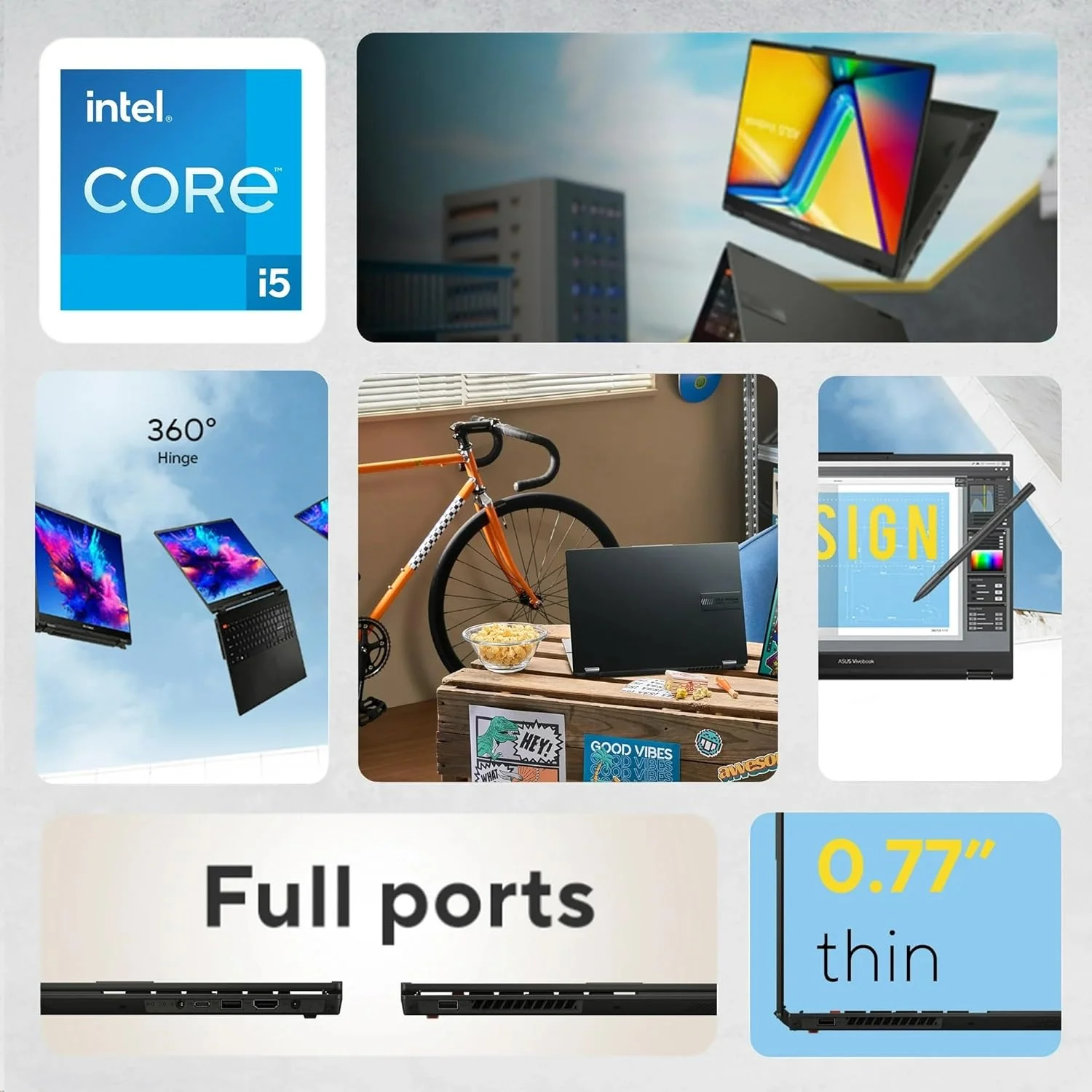 لپ تاپ تبدیل پذیر 2 در 1 ایسوس Vivobook Touch Flip S 16، پردازنده 10 هسته ای Intel i5-1335u تا 4.6 گیگاهرتز، صفحه نمایش 16 اینچی WUXGA، رم 16 گیگابایتی، حافظه SSD 512 گیگابایتی، ویندوز 11 (TP360 - تجدید شده)