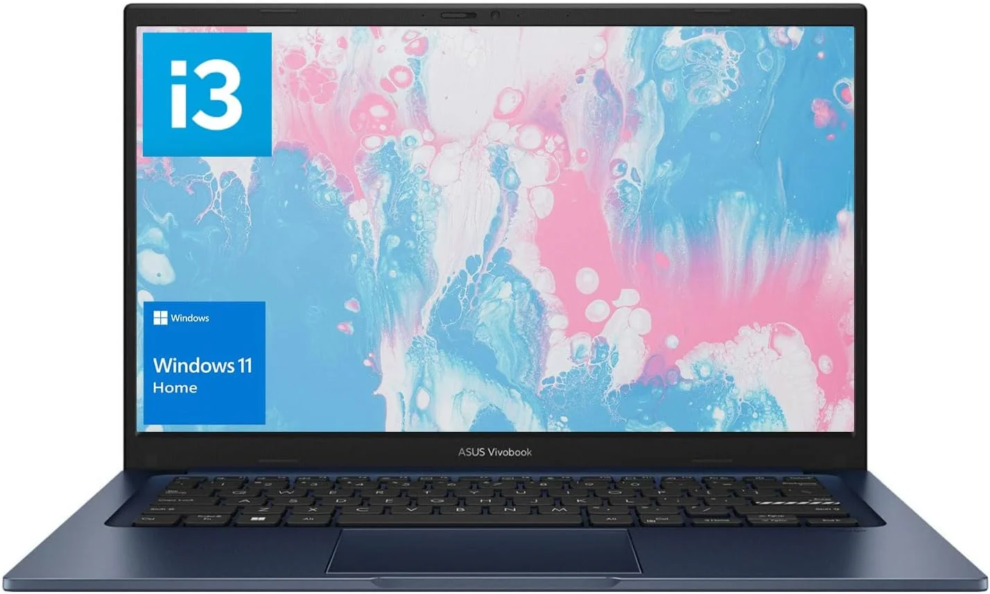 لپ تاپ ASUS Vivobook، صفحه نمایش 14 اینچی FHD، پردازنده i3-1215U، رم 24 گیگابایتی، SSD 1 ترابایتی، Wi-Fi 6، HDMI، وب کم، تاچ پد، ویندوز 11 هوم، آبی