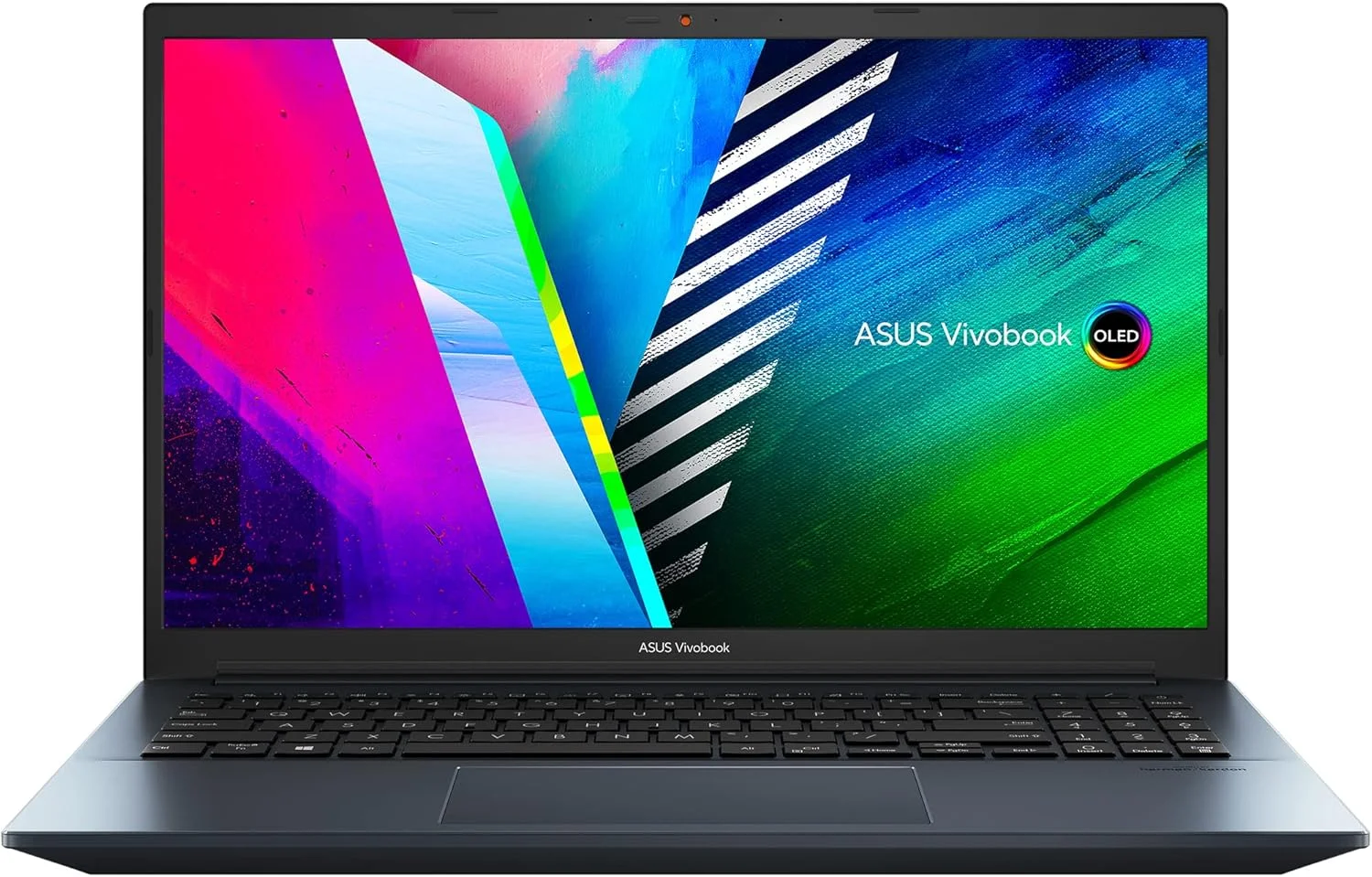 لپ تاپ باریک ASUS VivoBook Pro 15 OLED، صفحه نمایش 15.6 اینچی FHD OLED، پردازنده Intel Core i5-11300H، کارت گرافیک NVIDIA GeForce GTX 1650 Max Q، رم 8 گیگابایتی، SSD 512 گیگابایتی، ویندوز 11 هوم، آبی آرام، K3500PH-DB51