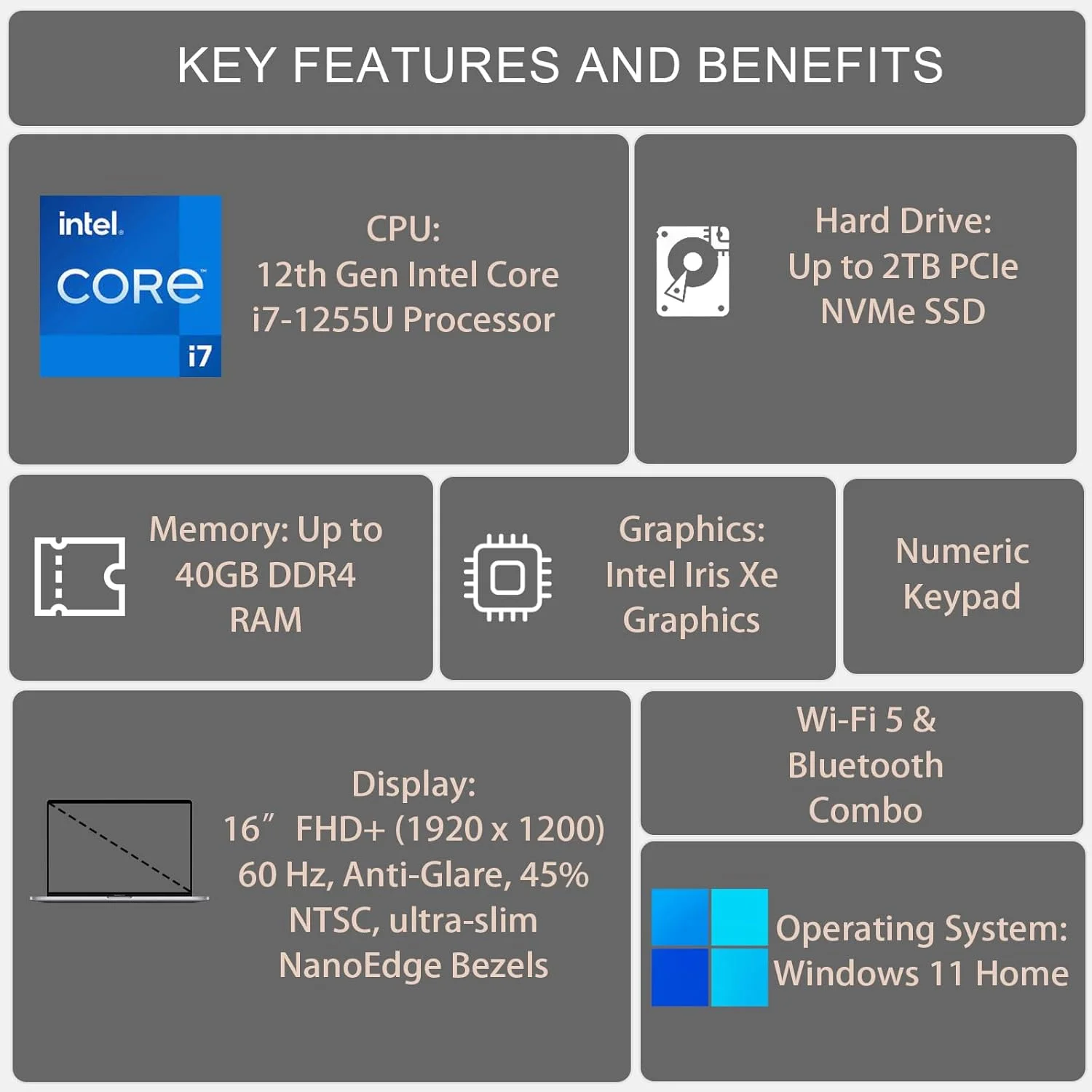 لپ تاپ ASUS Vivobook، صفحه نمایش 16 اینچی FHD+ (1920 x 1200)، پردازنده Intel Core i7-1255U، رم 16 گیگابایتی، SSD 2 ترابایتی، وب کم، HDMI، Wi-Fi، ویندوز 11 هوم، مشکی لپ تاپ ASUS Vivobook، صفحه نمایش 16 اینچی FHD+ (1920 x 1200)، پردازنده Intel Core i7-1255U، رم 16 گیگابایتی، SSD 2 ترابایتی، وب کم، HDMI، Wi-Fi، ویندوز 11 هوم، مشکی