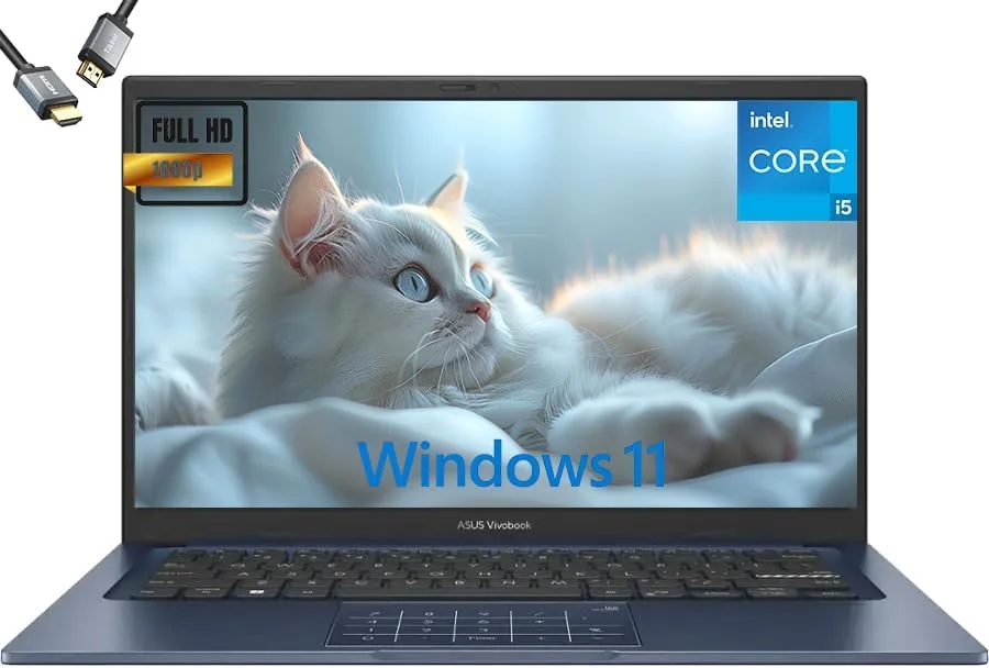 لپ تاپ باریک 14 اینچی ASUS Vivobook 14 (2025)، FHD، پردازنده Intel Core i5-1334U نسل 13، گرافیک UHD، دوربین حریم خصوصی، بلوتوث 5.1، ویندوز 11 H، آبی آرام، با HDMI (16 گیگابایت رم | 2 ترابایت SSD)