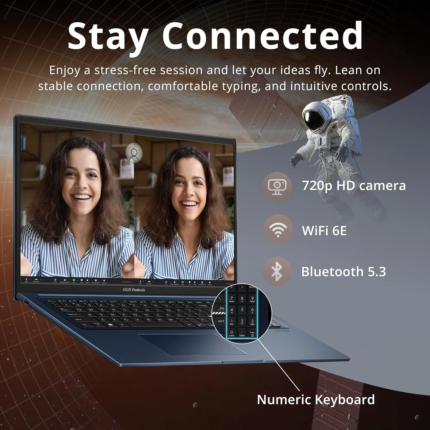 لپ تاپ 17.3 اینچی FHD ایسوس Vivobook، پردازنده Intel i3-1215U، رم 40 گیگابایتی، حافظه 1.16 ترابایتی (1 ترابایت SSD + 160 گیگابایت داک استیشن)، گرافیک Intel UHD، صفحه کلید عددی، دوربین 720p HD، Wi-Fi 6E، ویندوز 11 پرو، آبی آرام لپ تاپ 17.3 اینچی FHD ایسوس Vivobook، پردازنده Intel i3-1215U، رم 40 گیگابایتی، حافظه 1.16 ترابایتی (1 ترابایت SSD + 160 گیگابایت داک استیشن)، گرافیک Intel UHD، صفحه کلید عددی، دوربین 720p HD، Wi-Fi 6E، ویندوز 11 پرو، آبی آرام