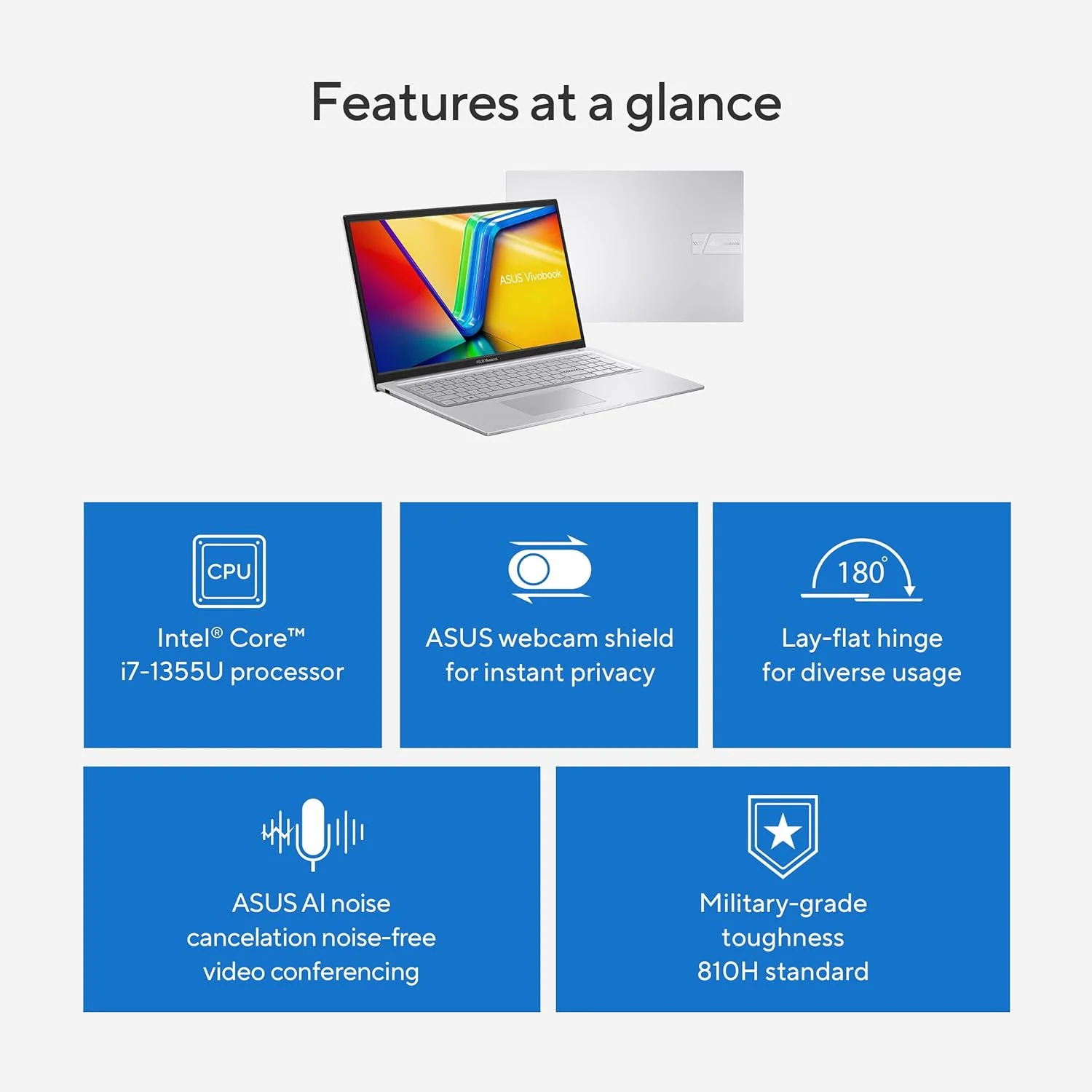 لپ تاپ ASUS Vivobook 17، صفحه نمایش 17.3 اینچی FHD 60 هرتز، پردازنده Intel Core i7-1355U، گرافیک Intel Iris Xe، حافظه 16 گیگابایتی، فضای ذخیره سازی 1 ترابایتی، نقره ای خنک، F1704VA-ES76