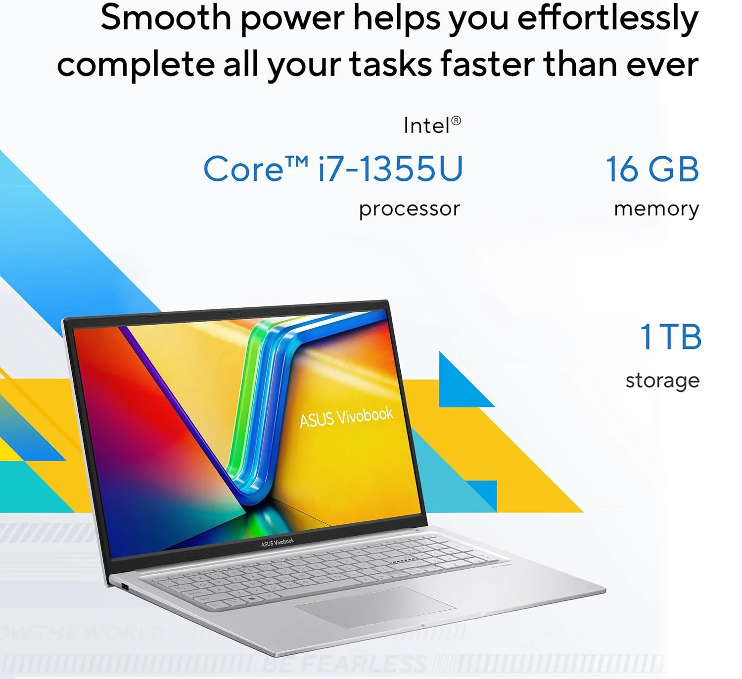 لپ تاپ ASUS Vivobook 17، صفحه نمایش 17.3 اینچی FHD 60 هرتز، پردازنده Intel Core i7-1355U، گرافیک Intel Iris Xe، حافظه 16 گیگابایتی، فضای ذخیره سازی 1 ترابایتی، نقره ای خنک، F1704VA-ES76