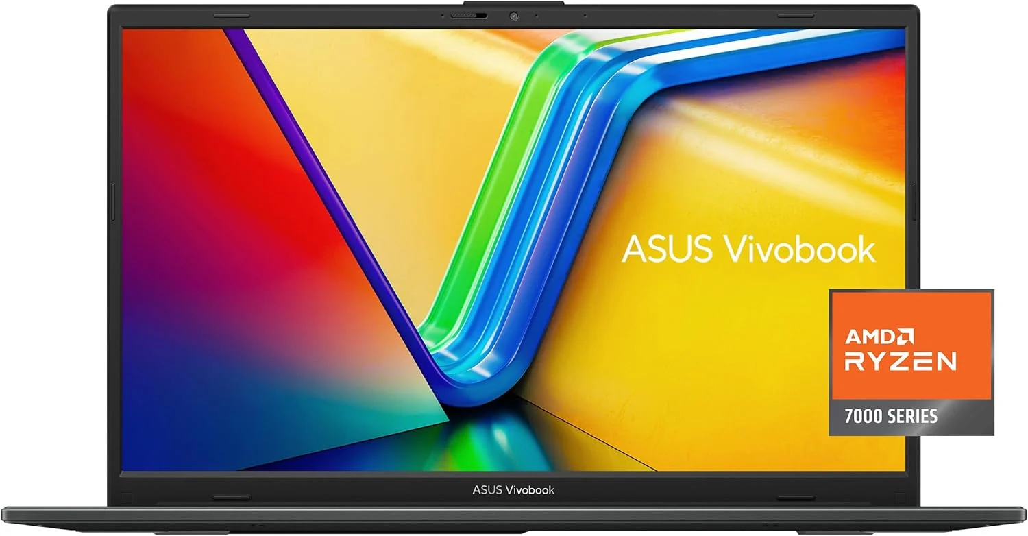 لپ تاپ باریک 15.6 اینچی FHD ایسوس Vivobook Go، پردازنده چهار هسته ای AMD Ryzen 3 7320U، رم 8 گیگابایتی DDR5، حافظه SSD 128 گیگابایتی، ویندوز 11 هوم، شارژ سریع، محافظ وب کم، دوام درجه نظامی، مشکی، E1504FA-AS33