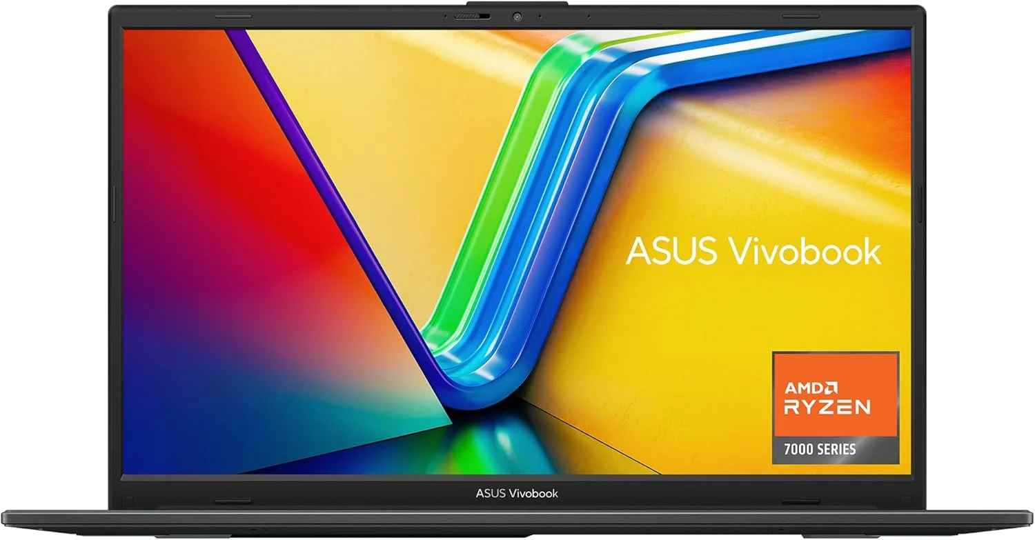 لپ تاپ باریک 15.6 اینچی FHD ایسوس Vivobook Go، پردازنده چهار هسته ای AMD Ryzen 3 7320U، رم 8 گیگابایتی DDR5، حافظه SSD 256 گیگابایتی، ویندوز 11 هوم، شارژ سریع، محافظ وب کم، دوام درجه نظامی، مشکی، E1504FA-AB34