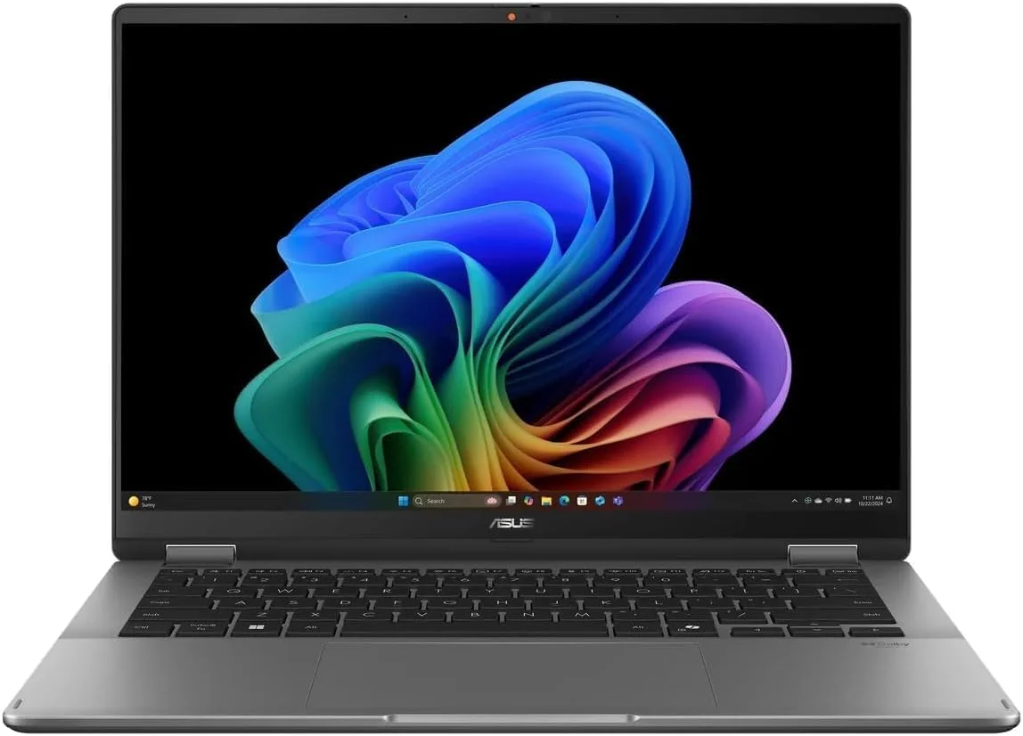 لپ تاپ 2 در 1 ایسوس Vivobook Flip 14: صفحه نمایش لمسی 14 اینچی OLED، پردازنده Intel Core Ultra 7 256V، رم 16 گیگابایتی، SSD 1 ترابایتی، کیبورد Chiclet با نور پس زمینه، Thunderbolt 4، Copilot+ PC