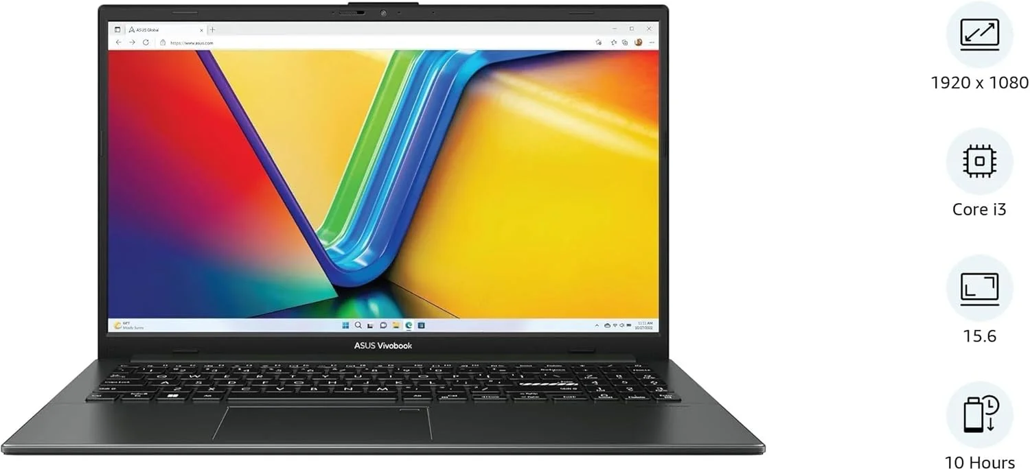 لپ تاپ ایسوس ویووبوک E1504G، صفحه نمایش 15.6 اینچی FHD، پردازنده Intel Core i3-N305 نسل سیزدهم، 8 گیگابایت رم، 256 گیگابایت SSD، گرافیک Intel UHD، ویندوز 11 هوم، کیبورد انگلیسی (آمریکایی)، مشکی، نو لپ تاپ ایسوس ویووبوک E1504G، صفحه نمایش 15.6 اینچی FHD، پردازنده Intel Core i3-N305 نسل سیزدهم، 8 گیگابایت رم، 256 گیگابایت SSD، گرافیک Intel UHD، ویندوز 11 هوم، کیبورد انگلیسی (آمریکایی)، مشکی، نو