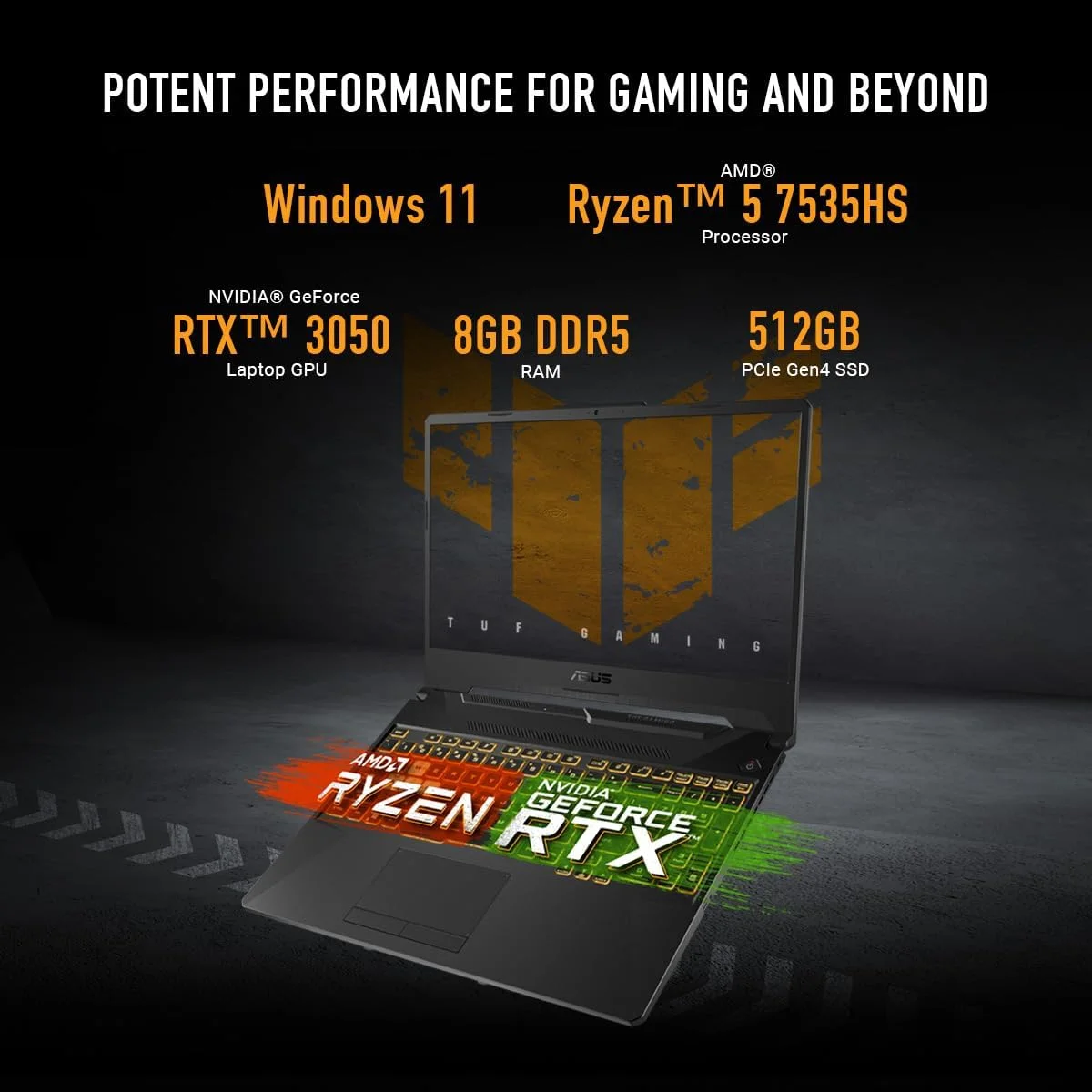 لپ تاپ گیمینگ ایسوس TUF Gaming A15، صفحه نمایش 15.6 اینچی FHD 144Hz، NVIDIA® GeForce RTX™ 3050، AMD Ryzen™ 5 7535HS، 8 گیگابایت DDR5، 512 گیگابایت PCIe® Gen4 NVMe™ SSD، Wi-Fi 6، ویندوز 11، FA506NC-ES51 لپ تاپ گیمینگ ایسوس TUF Gaming A15، صفحه نمایش 15.6 اینچی FHD 144Hz، NVIDIA® GeForce RTX™ 3050، AMD Ryzen™ 5 7535HS، 8 گیگابایت DDR5، 512 گیگابایت PCIe® Gen4 NVMe™ SSD، Wi-Fi 6، ویندوز 11، FA506NC-ES51