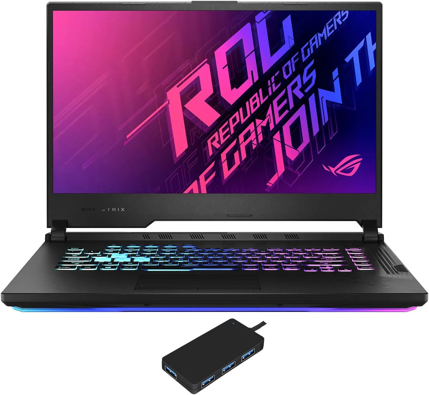 لپ تاپ گیمینگ و سرگرمی ایسوس ROG Strix G15 G512LW (پردازنده Intel i7-10750H 6 هسته ای، 16 گیگابایت رم، 2 ترابایت SSD m.2 SATA، کارت گرافیک NVIDIA RTX 2070، صفحه نمایش 15.6 اینچی Full HD (1920x1080)، WiFi، بلوتوث، ویندوز 10 هوم) به همراه هاب USB